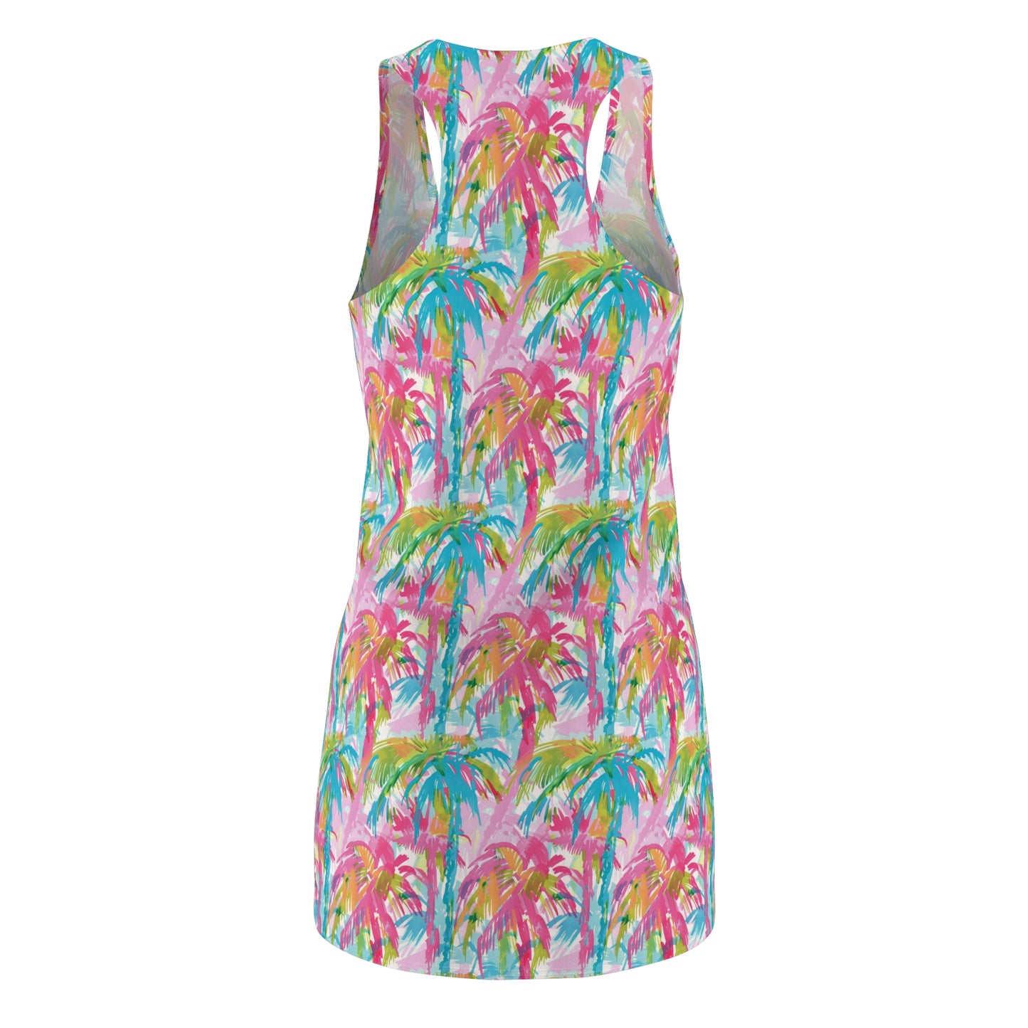 Pastel Paradise: Palm Trees in Soft Blues, Pinks, and Greens Women's Racerback Dress XS - 2XL