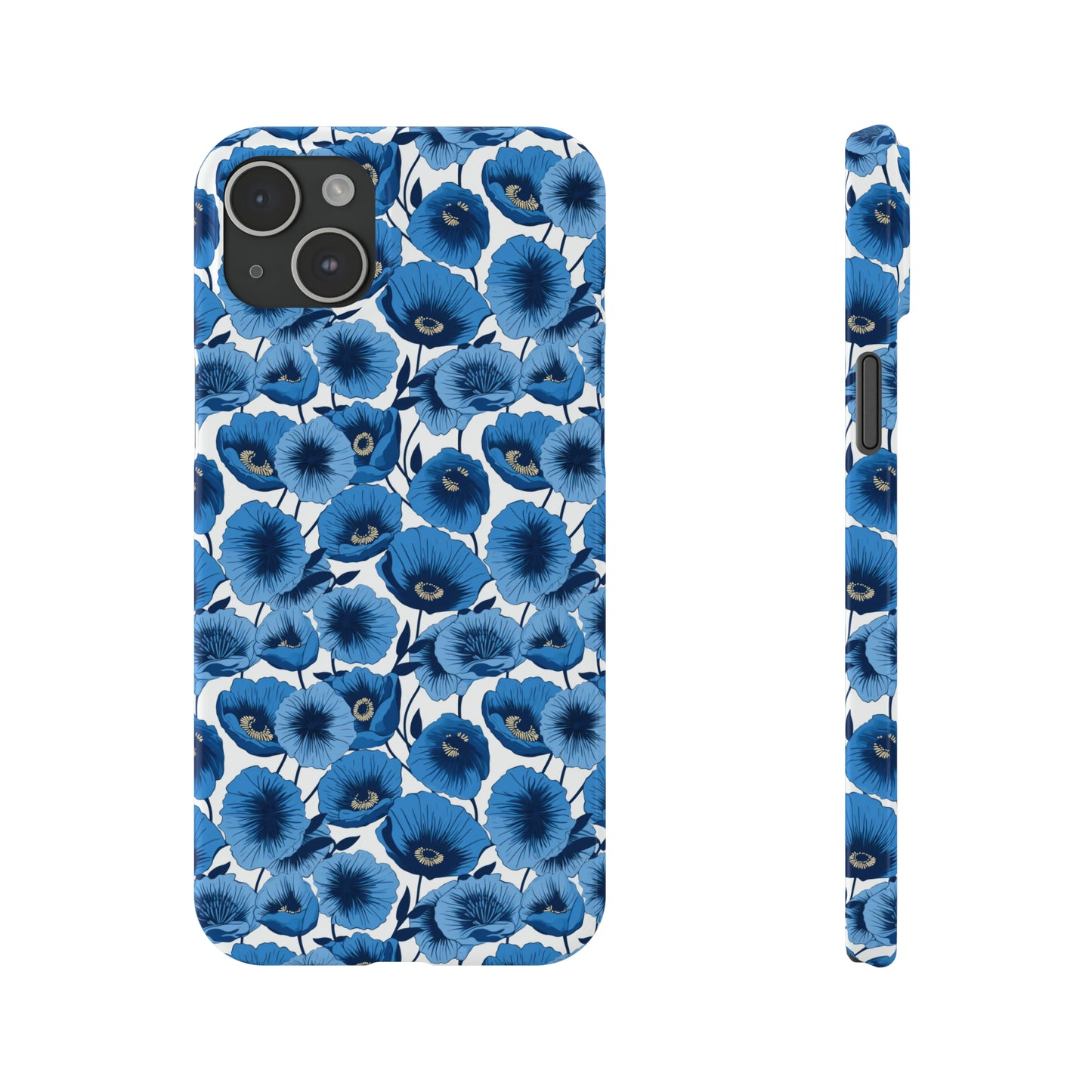 Vivid Blooms Bright Blue Poppies Design Iphone 15-12 Slim Phone Case