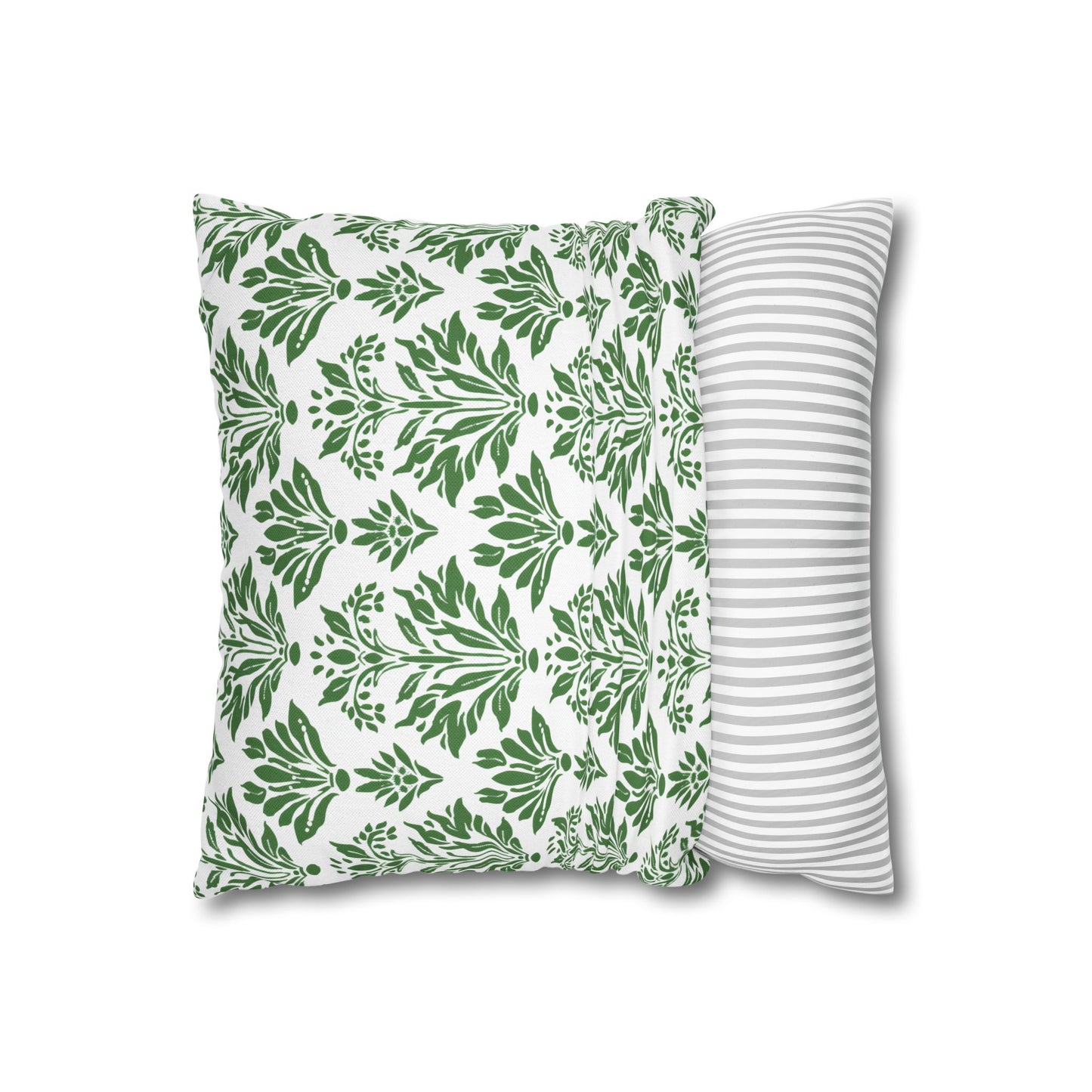 Green Floral Indian Block Print Pattern Spun Polyester Square Pillowcase 4 Sizes