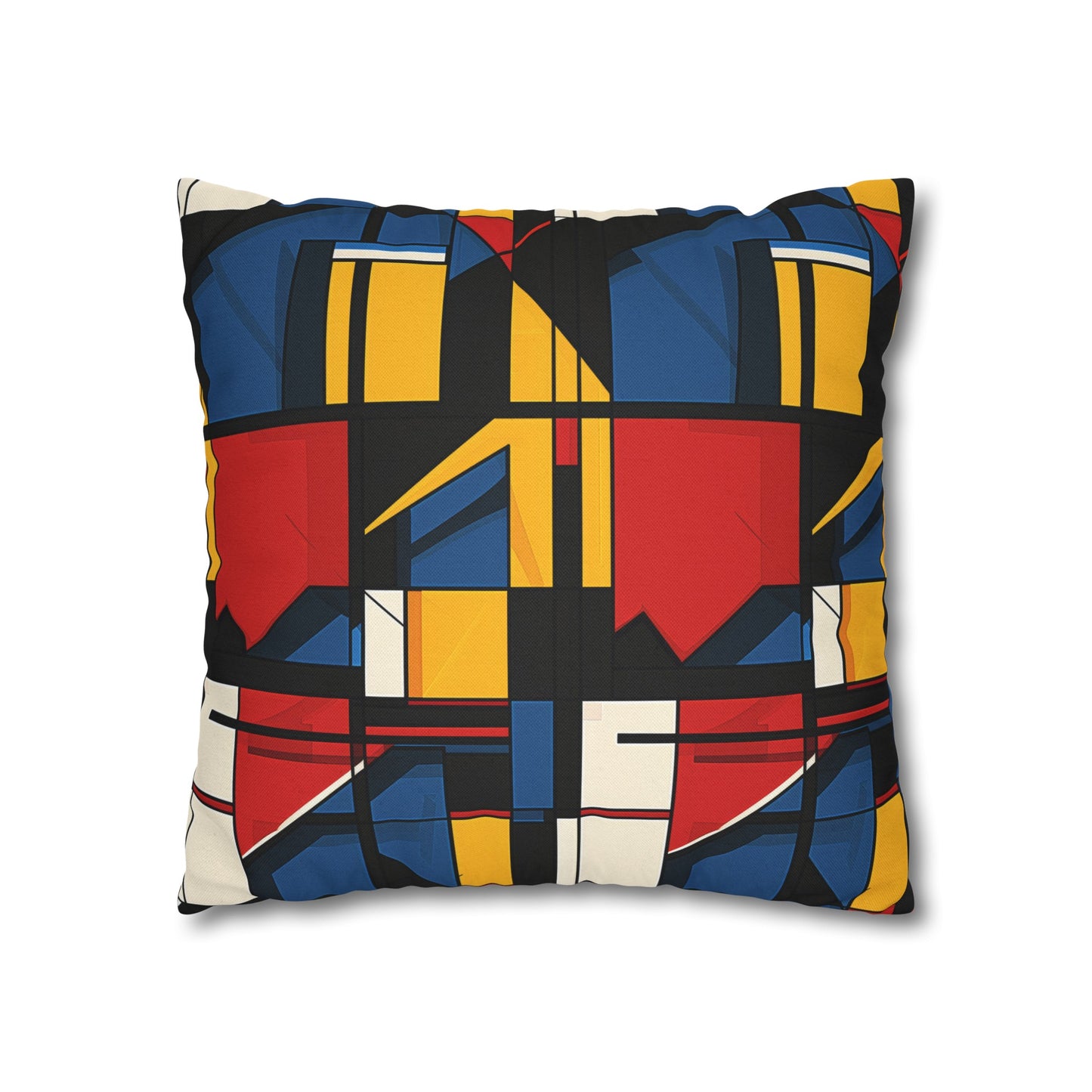 Mondrian-Inspired Bold Primary Colors and Black Lines Abstract Spun Polyester Square Pillowcase 4 Sizes