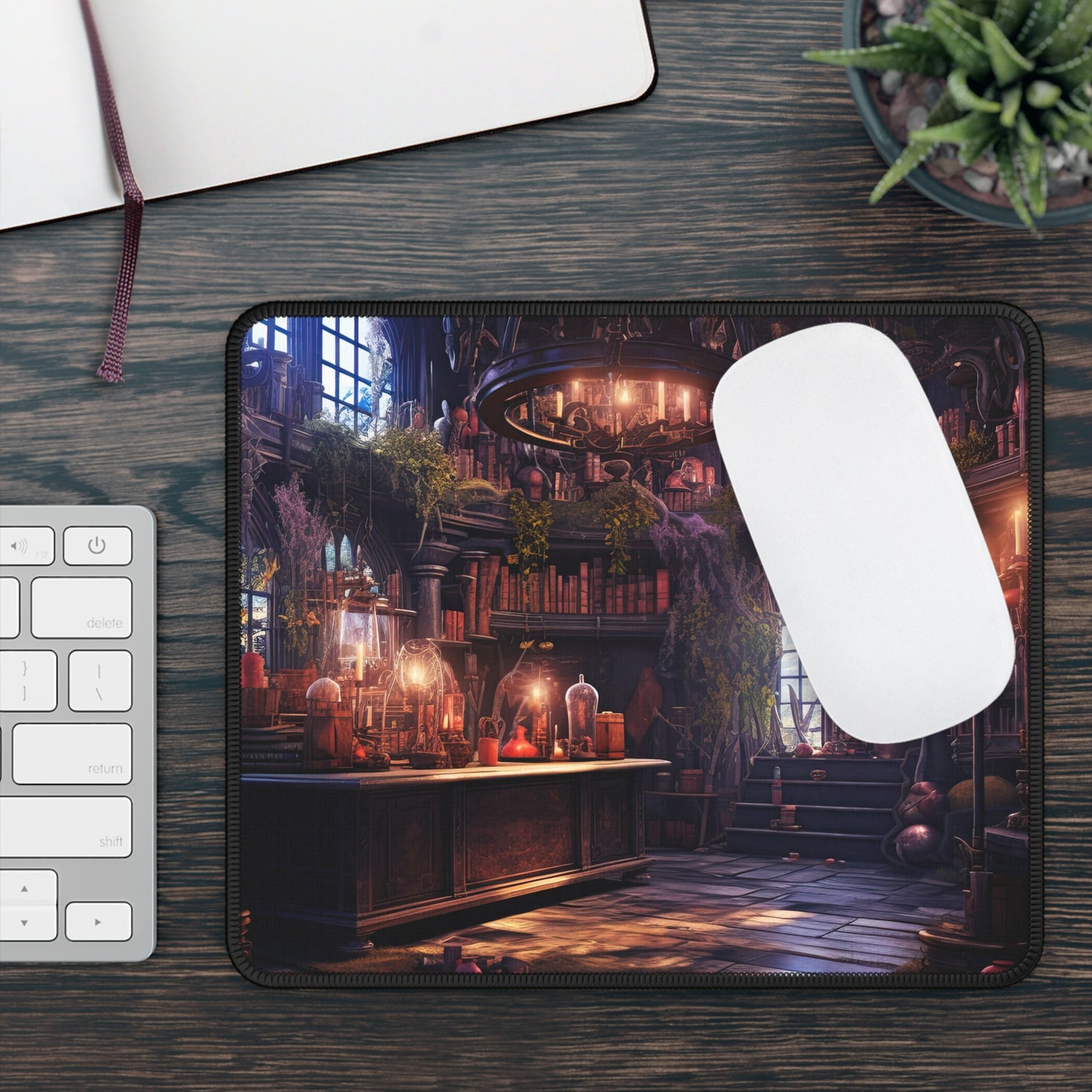 Enchanted Tome: Fantasy Alchemy Potion and Spell Library Gaming Mouse Pad with Finished Edges