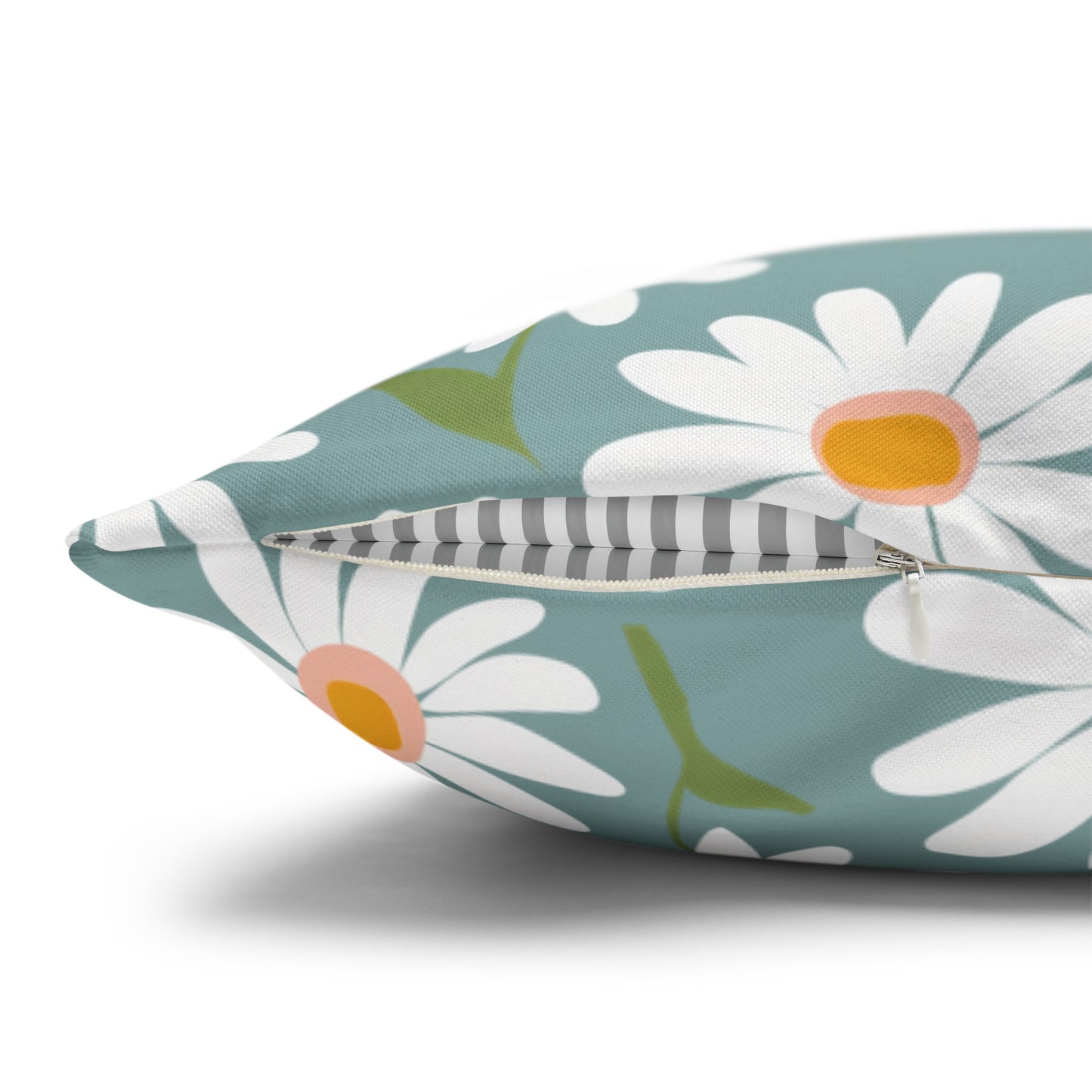 Cheerful Bright Daisy on Pastel Green Spun Polyester Square Pillowcase 4 Sizes