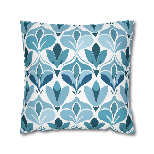 Elegant Floral Pattern in Shades of Aqua and Teal, Forming Graceful Botanical Motifs Spun Polyester Square Pillowcase 4 Sizes