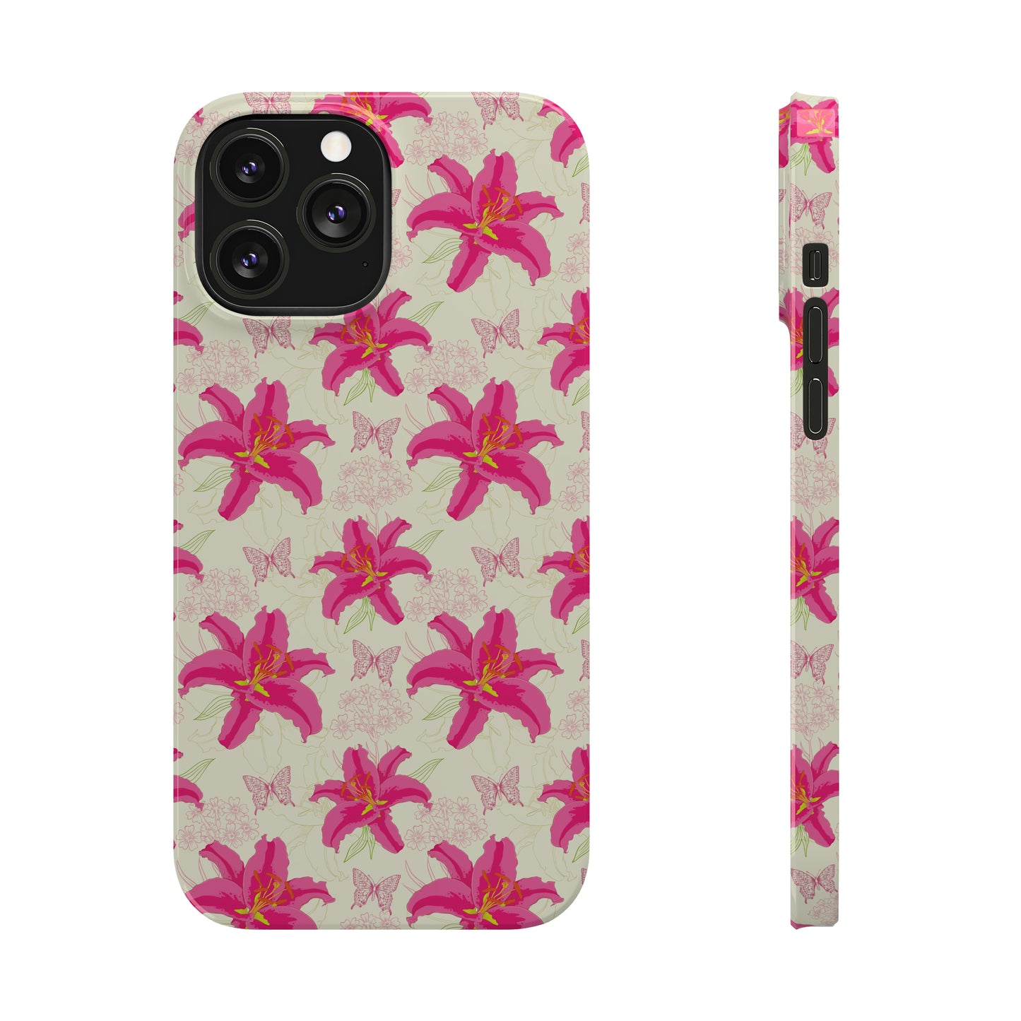 Large Lilies and Butterflies Iphone 15-12 Slim Phone Case