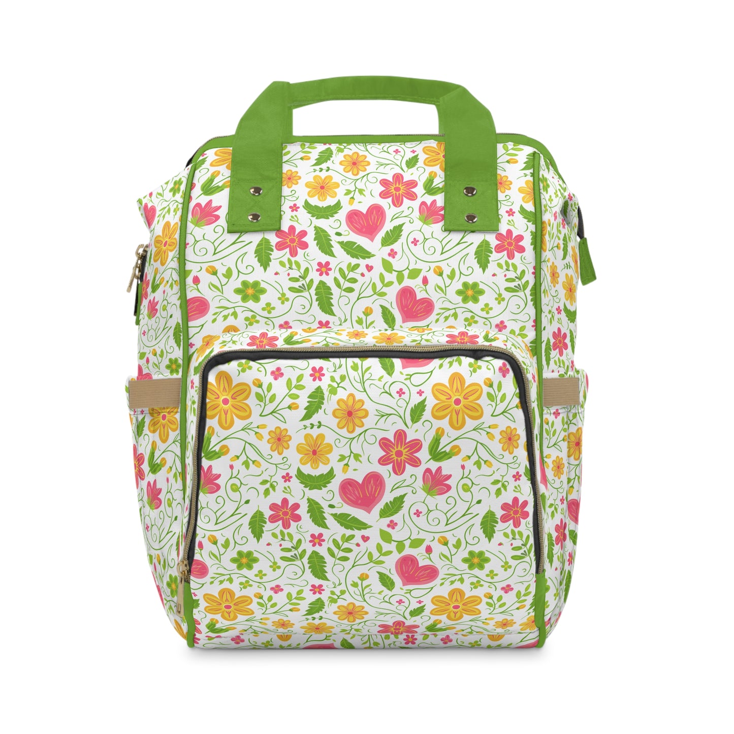 Sunshine Love: Spring Flowers and Hearts in Yellows and Pinks Multifunctional Diaper Backpack