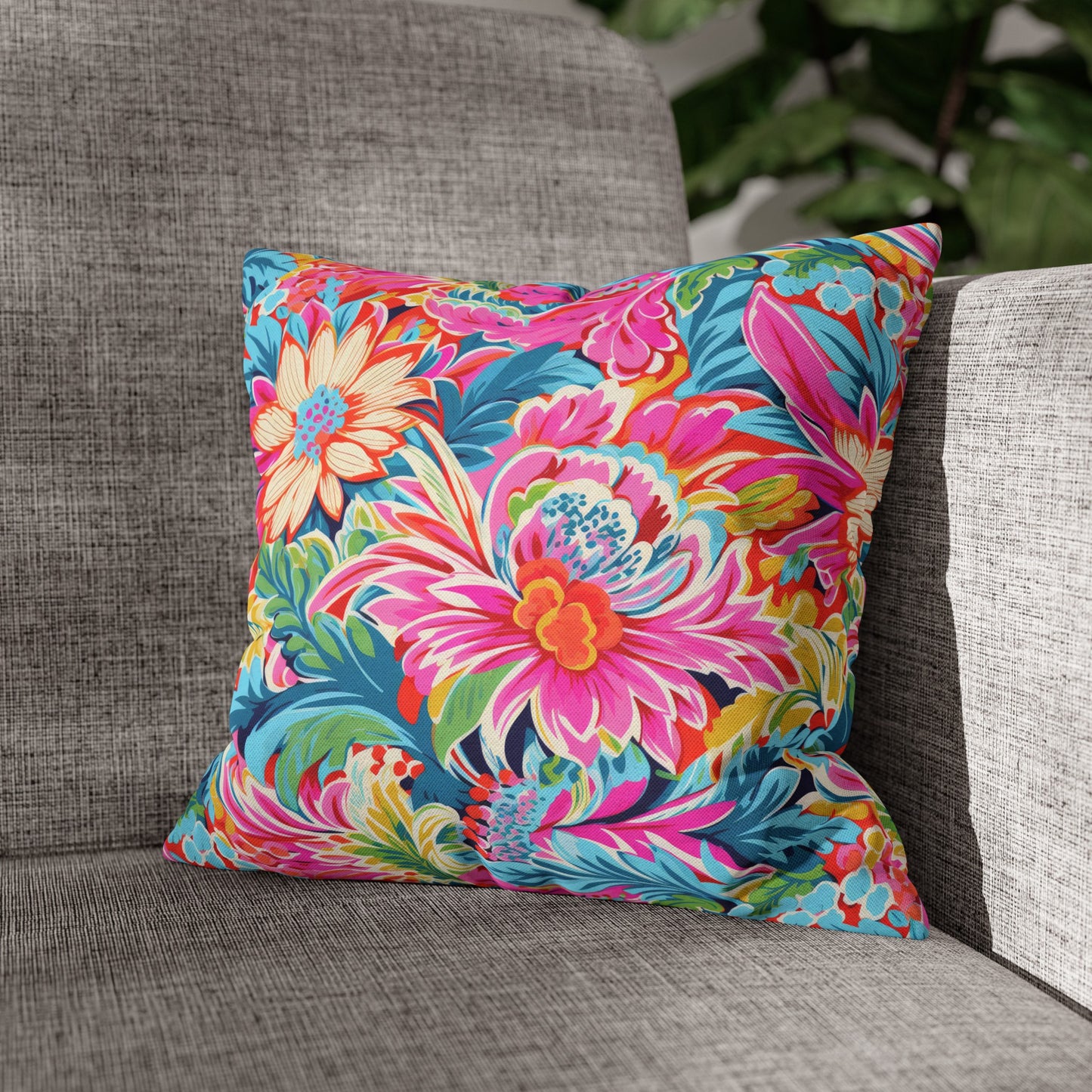 Coastal Summer Blooms: Bright Floral Watercolors in Coastal Hues Spun Polyester Square Pillowcase 4 Sizes