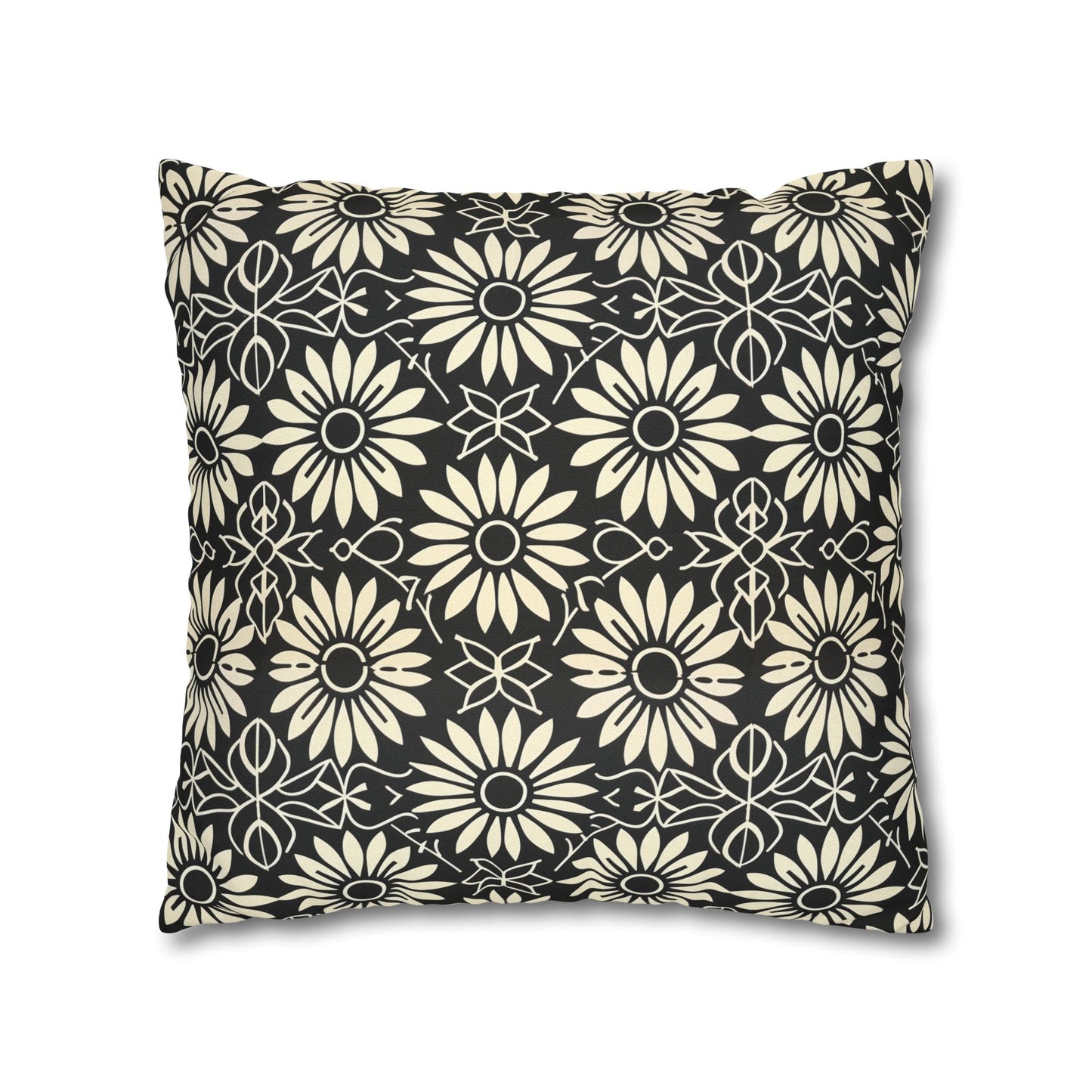 Classic Daisy Black and Off White Elegance Spun Polyester Square Pillowcase 4 Sizes