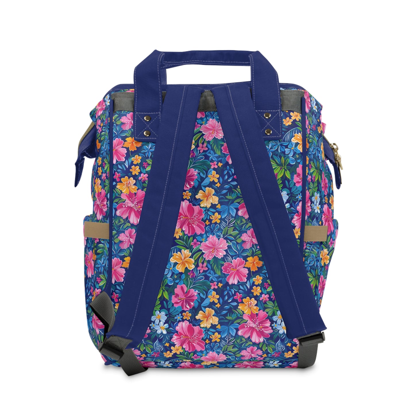 Tropical Sunrise Bloom: Pink Watercolor Flowers with Yellow and Blue Accents Multifunctional Diaper Backpack