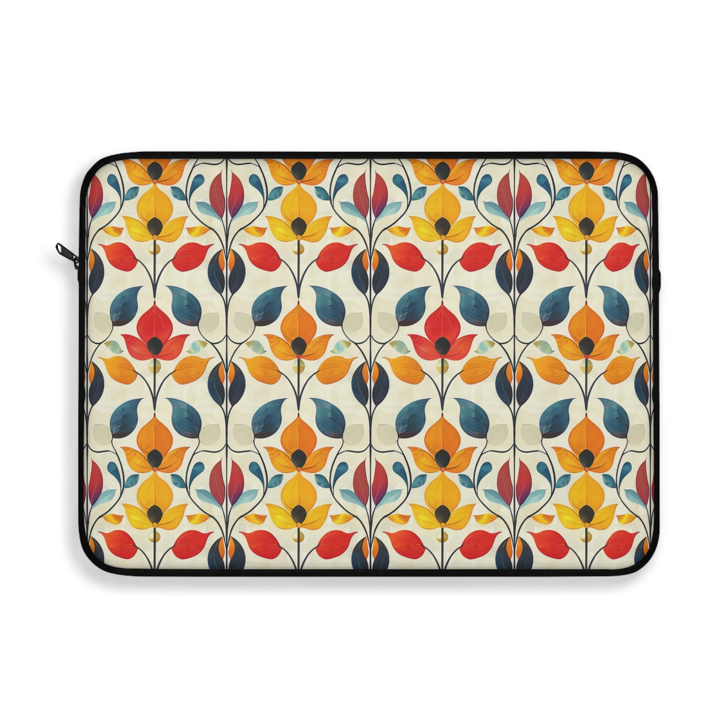 Retro Art Nouveau Vibrant Multicolored Blossoms Laptop or Ipad Protective Sleeve 3 Sizes Available