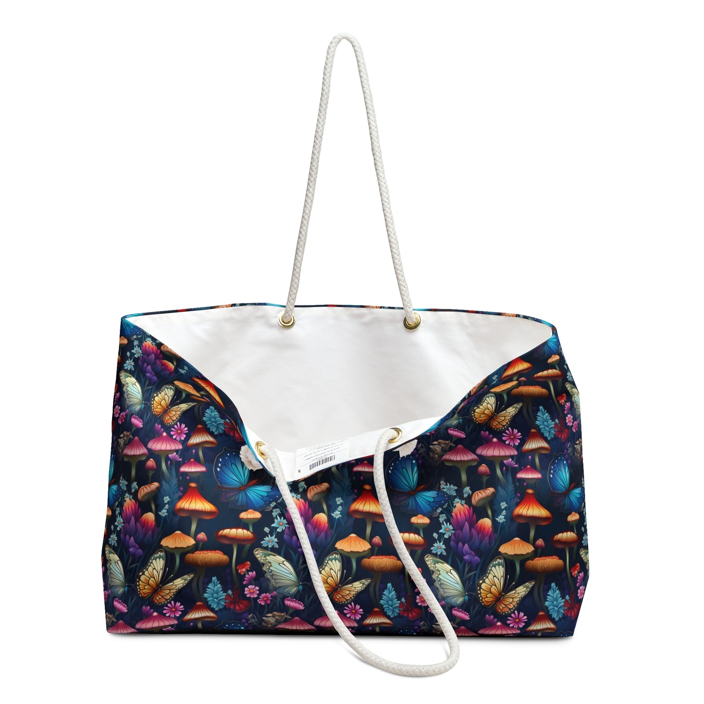 Mystical Butterflies and Mushroom Nighttime Garden - Weekender Oversized Canvas Tote Bag 24" × 13"