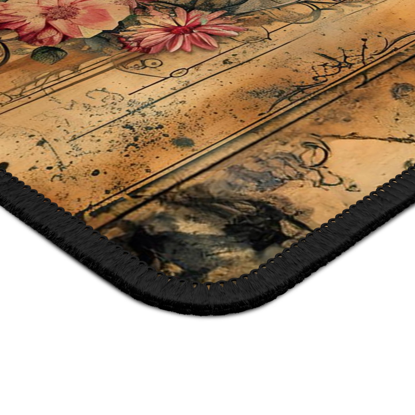 Mystical Vintage Celestial Moon Stars and Flowers Gaming Mouse Pad with Finished Edges