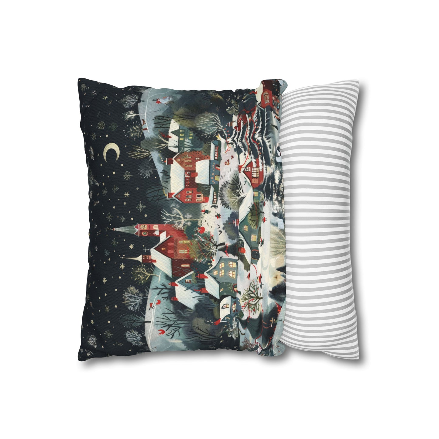 Vintage Winter Village: Old-Fashioned Country Town in a Snowy Christmas Scene Spun Polyester Square Pillowcase 4 Sizes