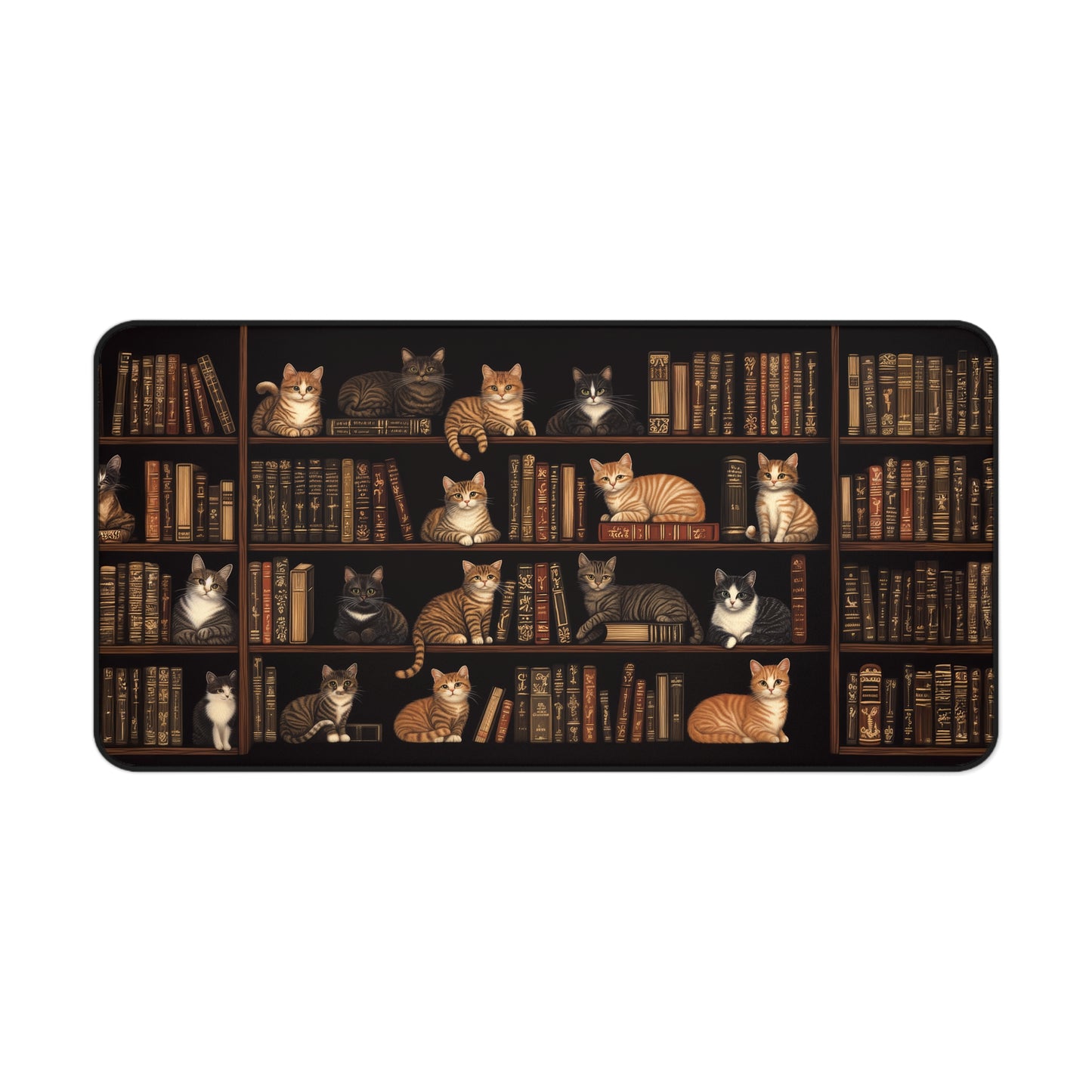 Cozy Bookshelf Cats Extended Gaming Mouse Pad Desk Mat  - 3 Sizes