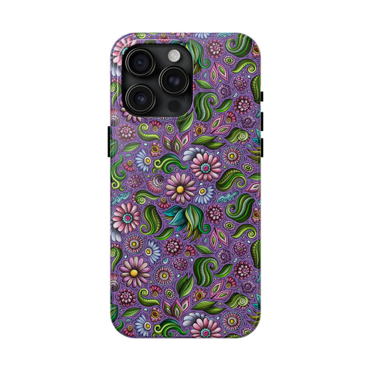 Purple & Pink Daisy Floral Print Light Purple Background Iphone Tough Phone Case