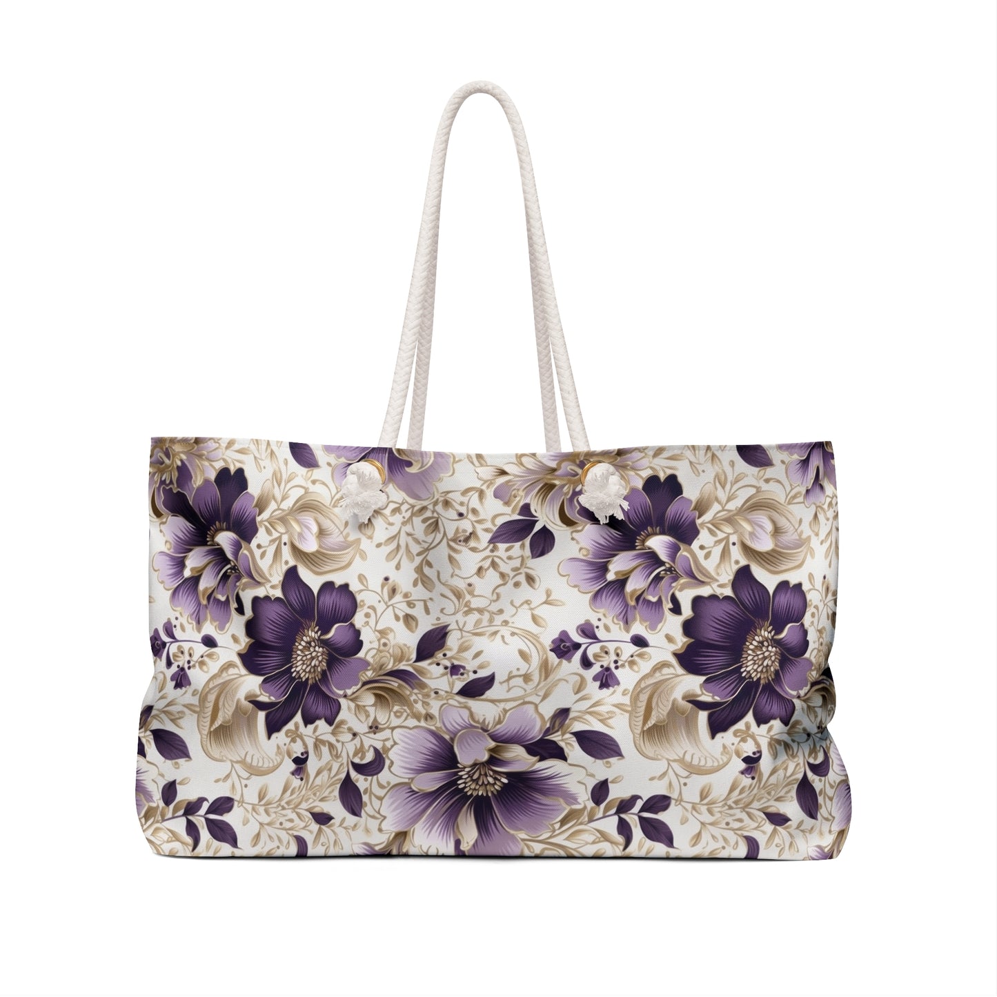 Purple Majesty: Watercolor Floral Design with Gold Foliage Accents - Weekender Oversized Canvas Tote Bag 24" × 13"