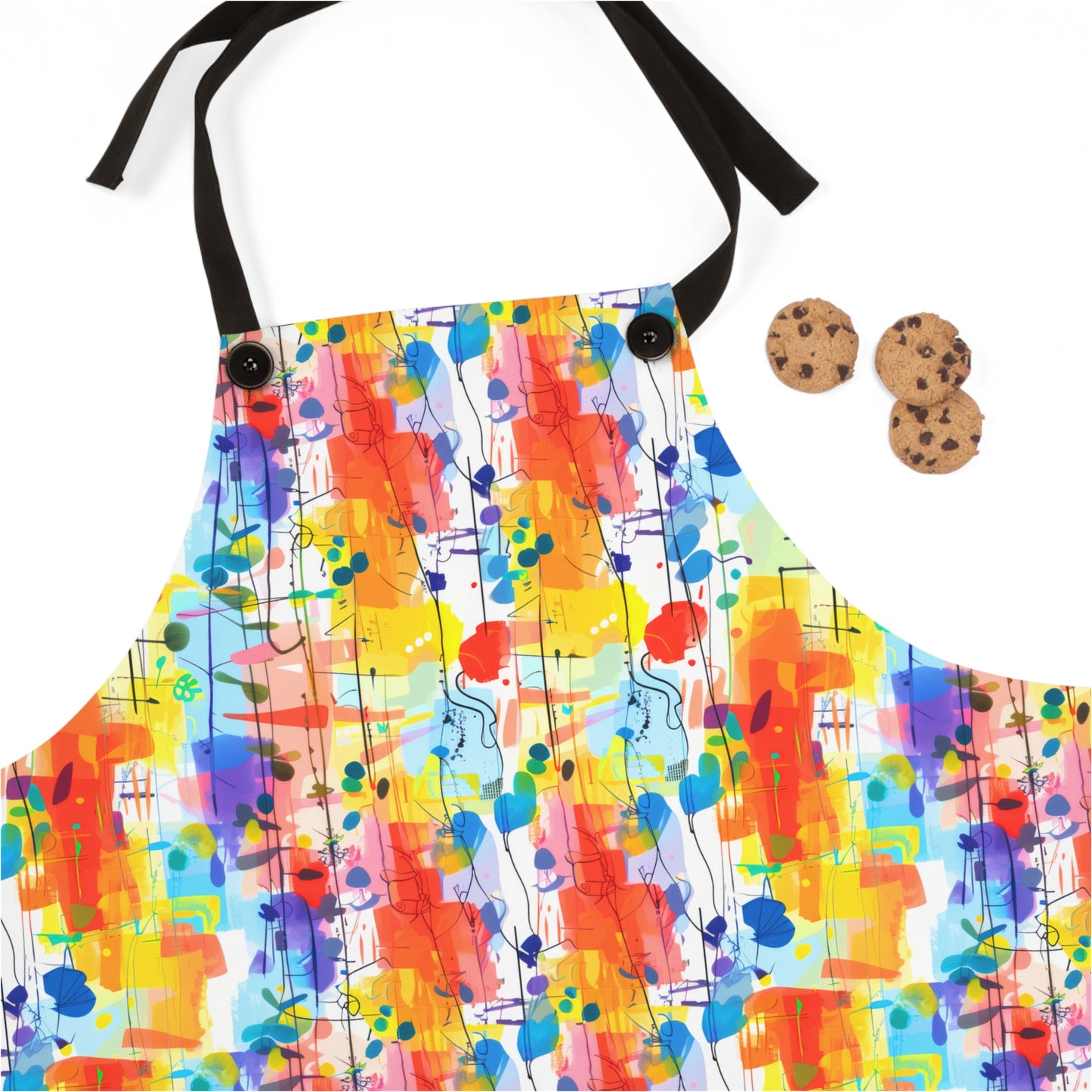 Colorful Chaos Abstract Expressionist Art with Layered Paint Stains in Vibrant Hues of Yellow, Orange, and Blue Kitchen Chef Apron