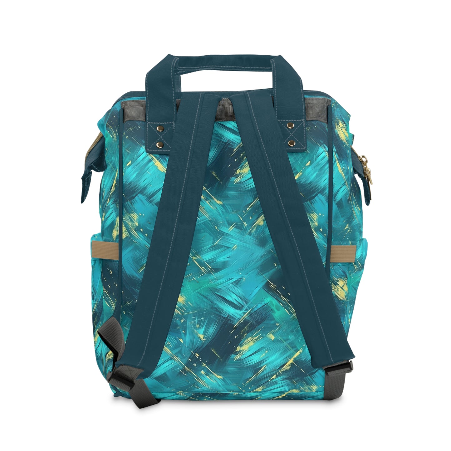 Vibrant Teal and Gold Abstract Brushstroke Pattern Multifunctional Diaper Backpack