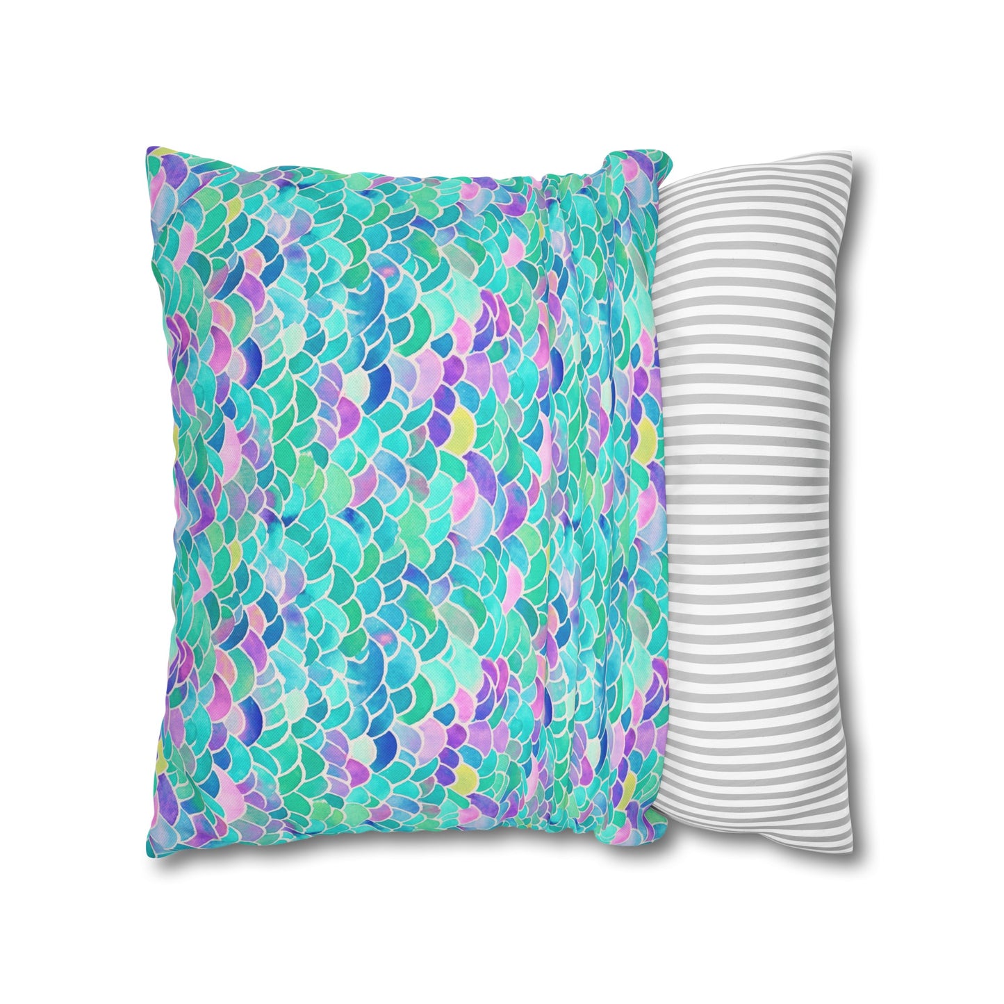 Pastel Seas: Mermaid Tail in Enchanting Pastel Hues Spun Polyester Square Pillowcase 4 Sizes