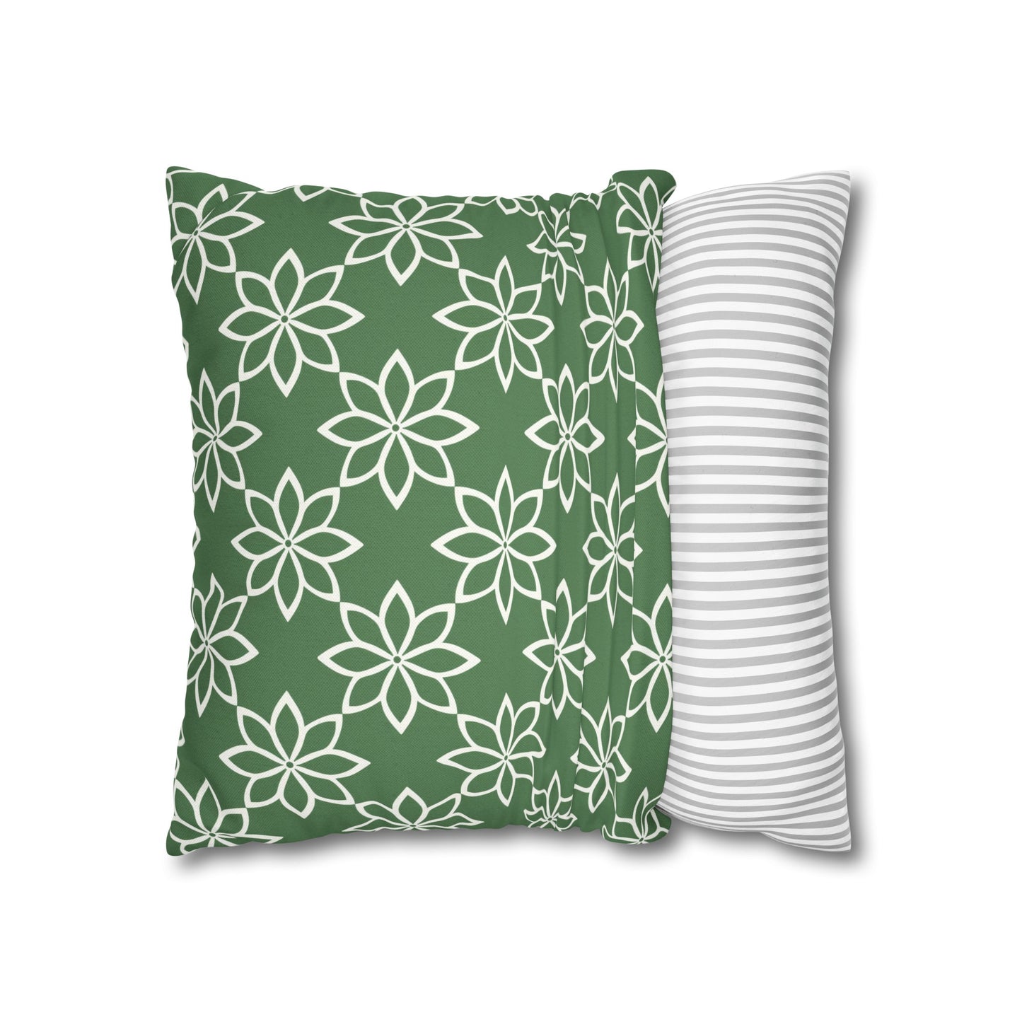 Modern Minimalist Green and White Geometric Floral Design Spun Polyester Square Pillowcase 4 Sizes