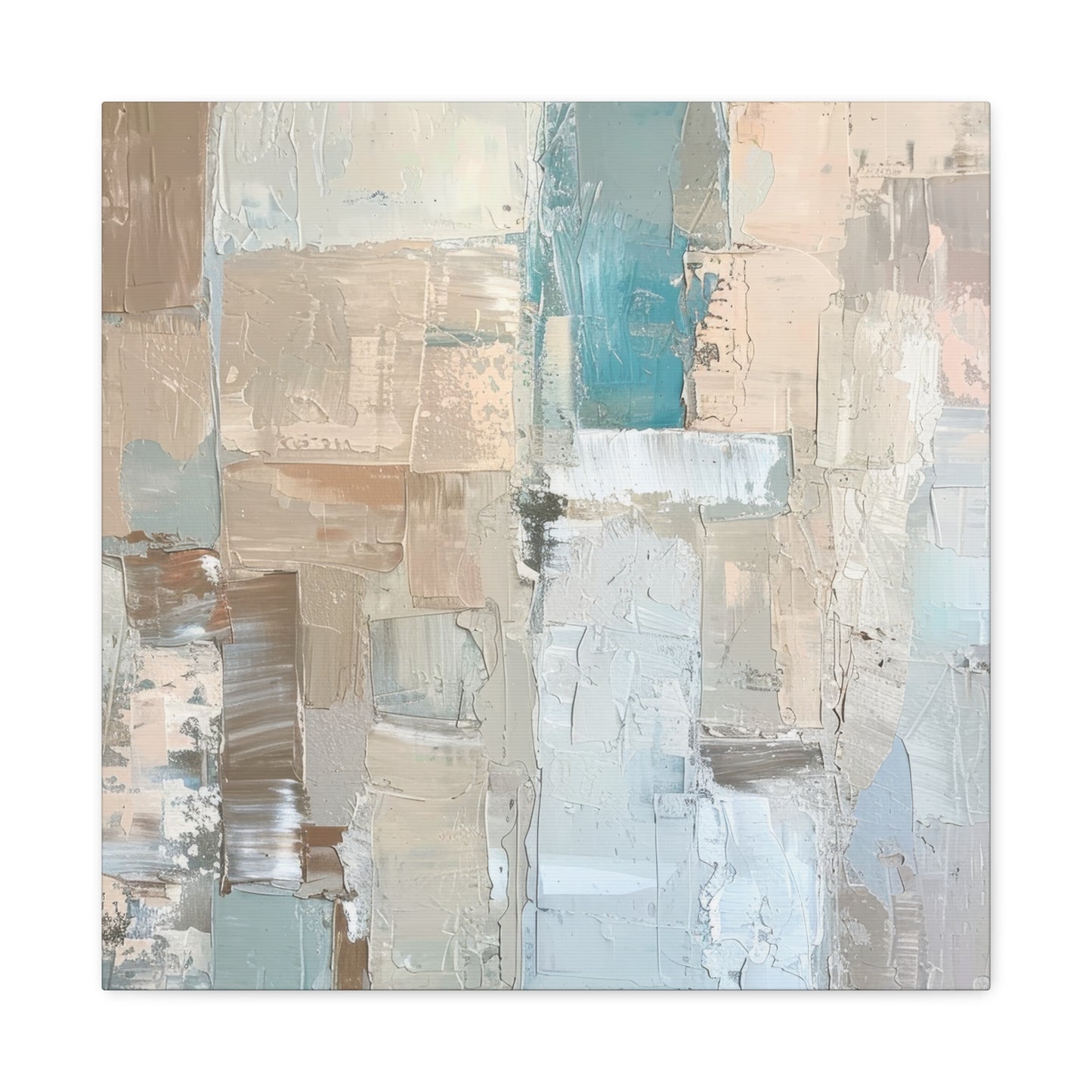 Bold Contrasts Abstract Grey Teal and Tan Color Blocking with Bold, Heavy Strokes Print on Canvas Gallery - 13 Sizes