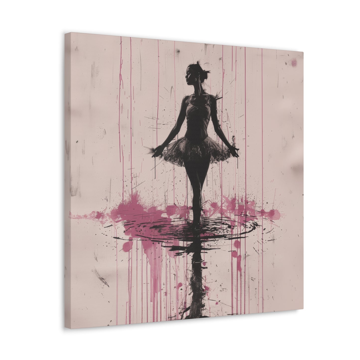 Grace in the Rain Abstract Ballerina Dancing Amidst Pink Showers Print on Canvas Gallery - 13 Sizes