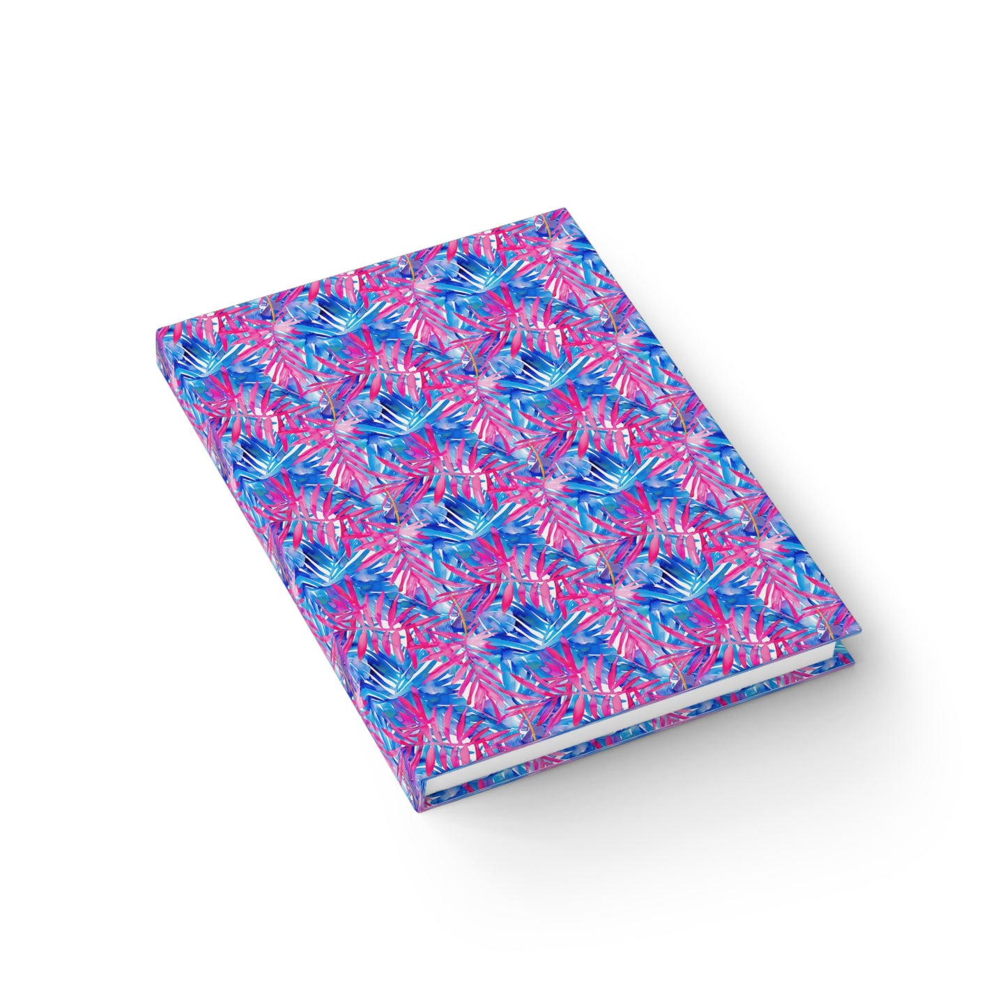 Tropical Harmony Blue and Dark Pink Palm Tree Leaves Hardcover Ruled Line Journal