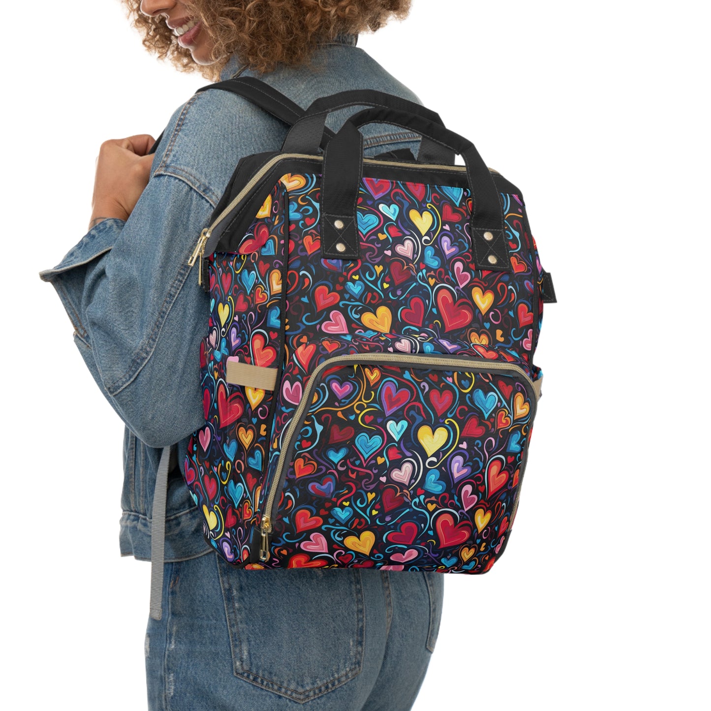 Whimsical Colorful Heart Design Multifunctional Diaper Backpack