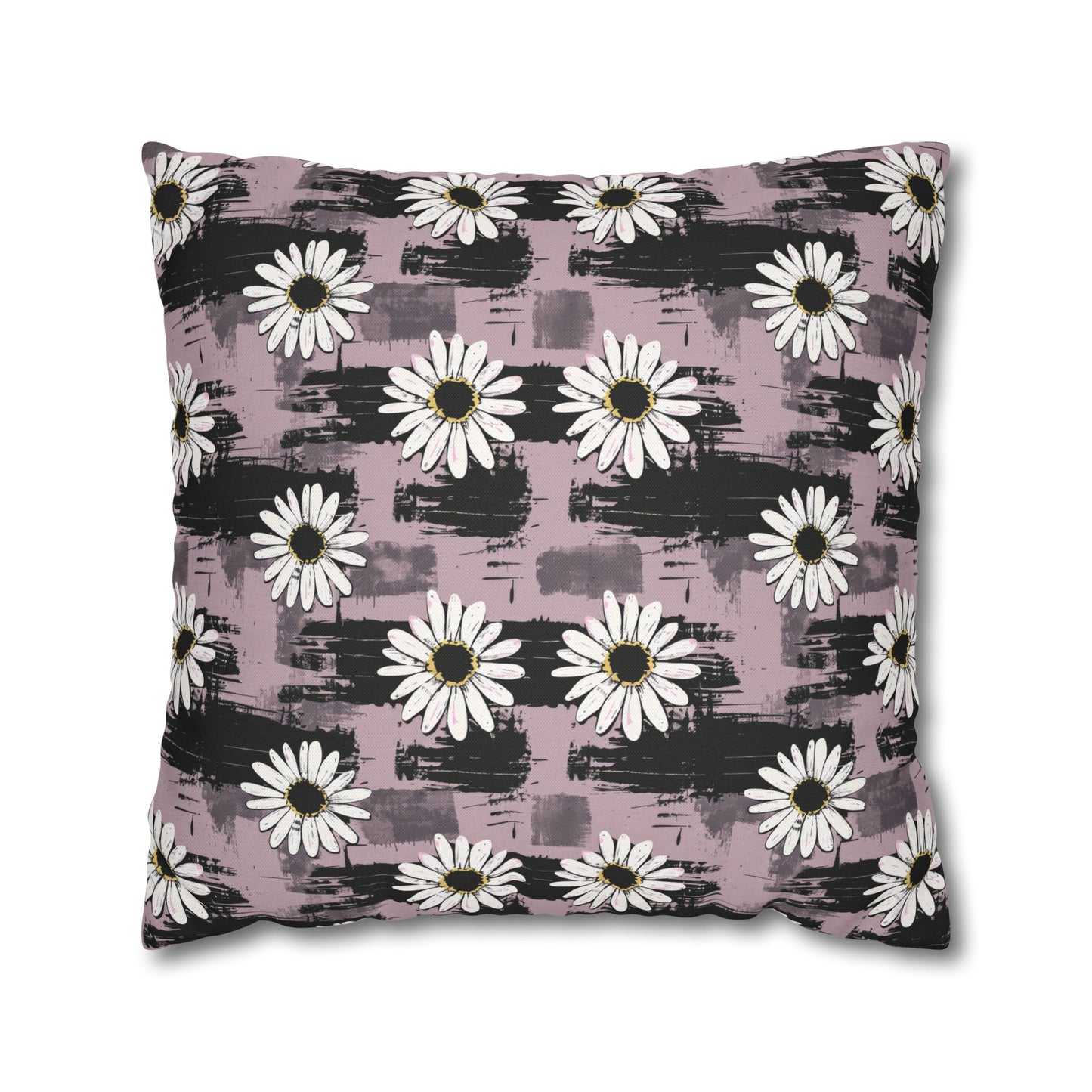 Edgy Daisy Dream with Pink and Black Grunge Spun Polyester Square Pillowcase 4 Sizes