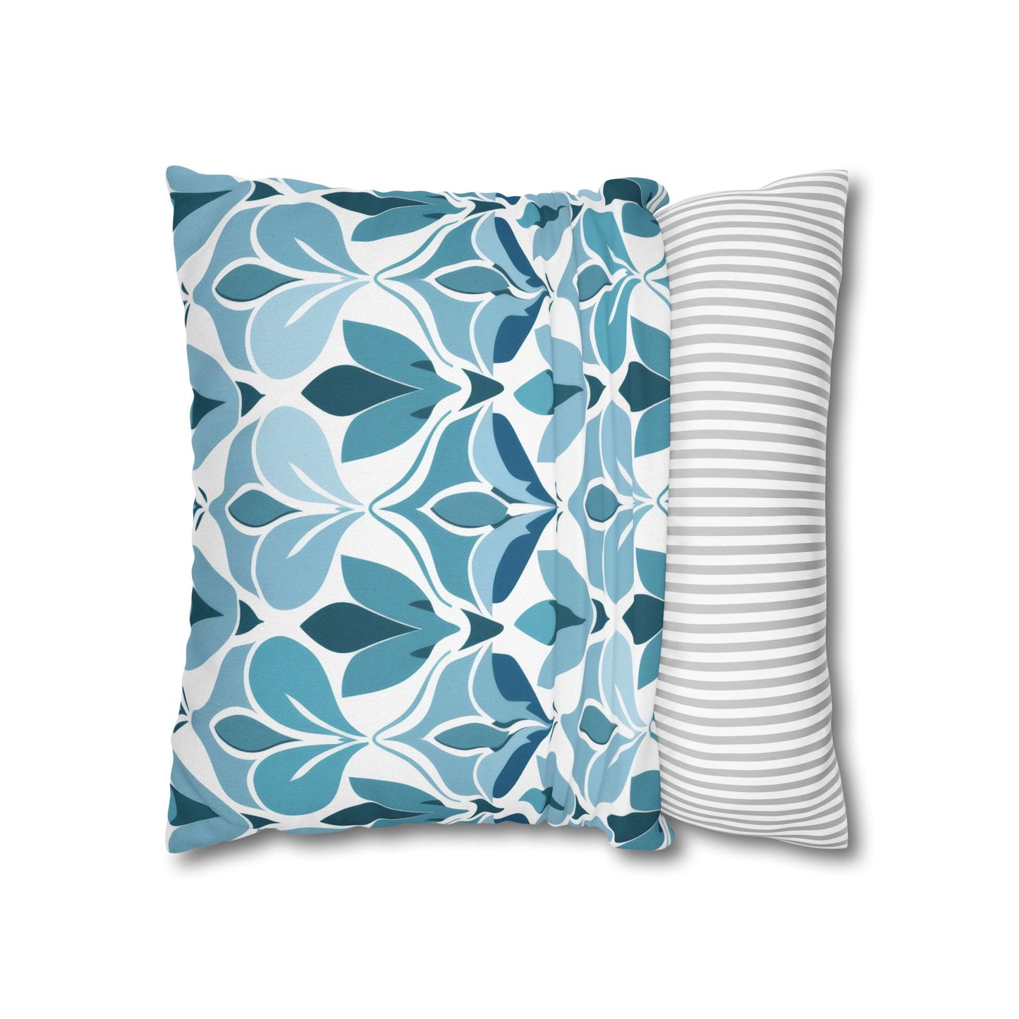 Elegant Floral Pattern in Shades of Aqua and Teal, Forming Graceful Botanical Motifs Spun Polyester Square Pillowcase 4 Sizes