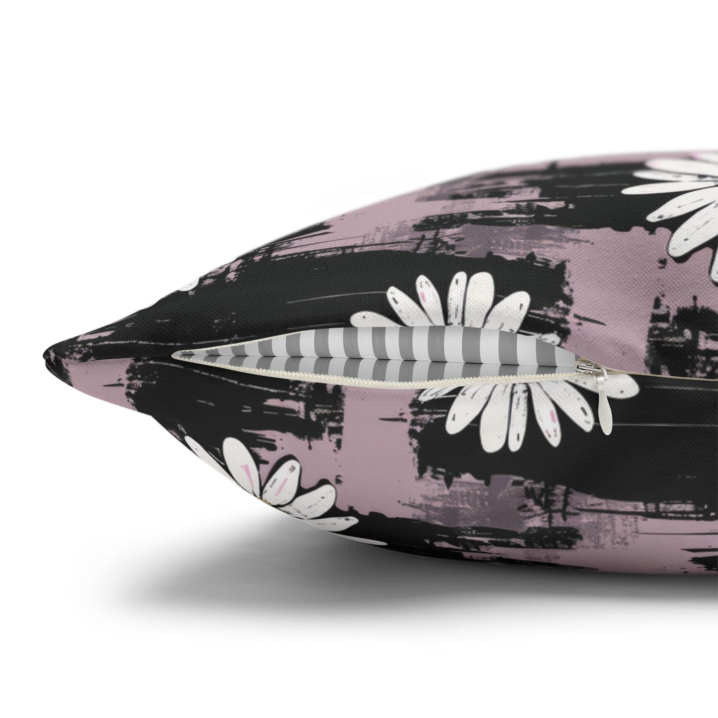 Edgy Daisy Dream with Pink and Black Grunge Spun Polyester Square Pillowcase 4 Sizes