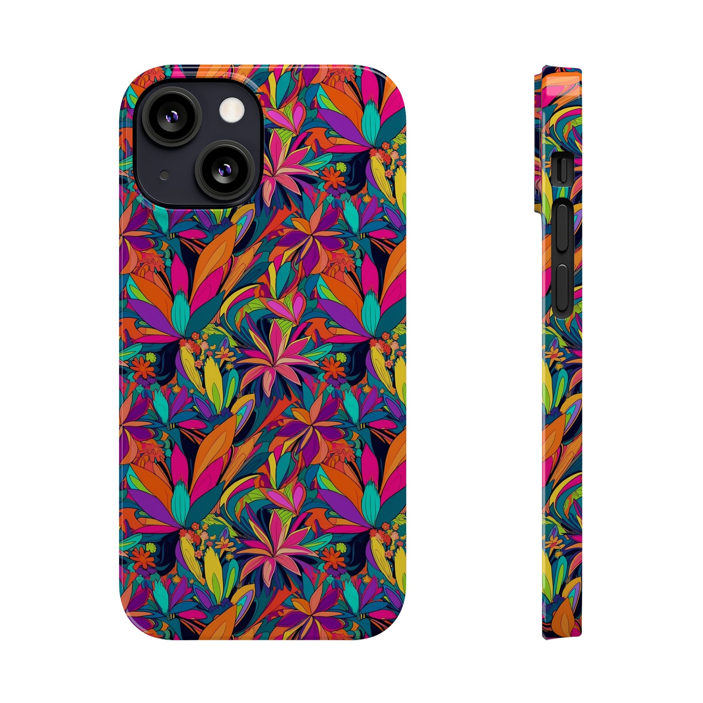 Tropical Neon Flowers Iphone 15-12 Slim Phone Case