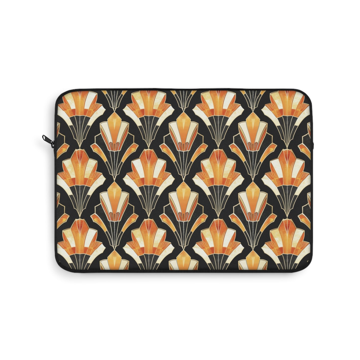 Art Deco Inspired Streamlined Geometric Florals in Orange and Black Laptop or Ipad Protective Sleeve 3 Sizes Available