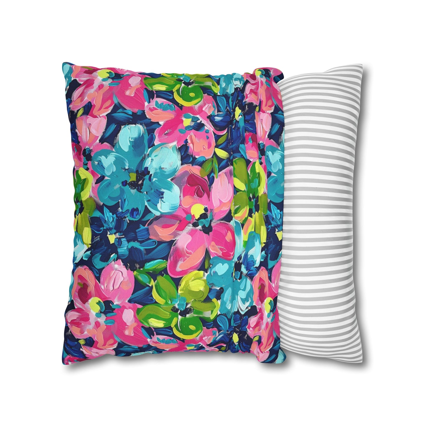 Dusk Blossoms: Moody Pink, Blue, and Yellow Watercolor Flowers Spun Polyester Square Pillowcase 4 Sizes