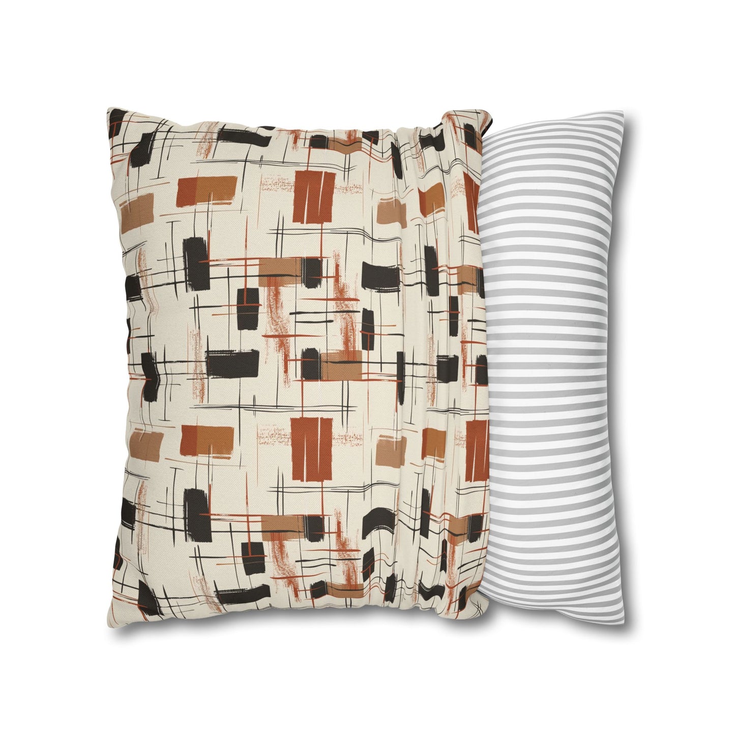 Modern Artistry in Bold and Minimalistic Pattern in a Palette of Black, Dark Orange, and Beige Spun Polyester Square Pillowcase 4 Sizes