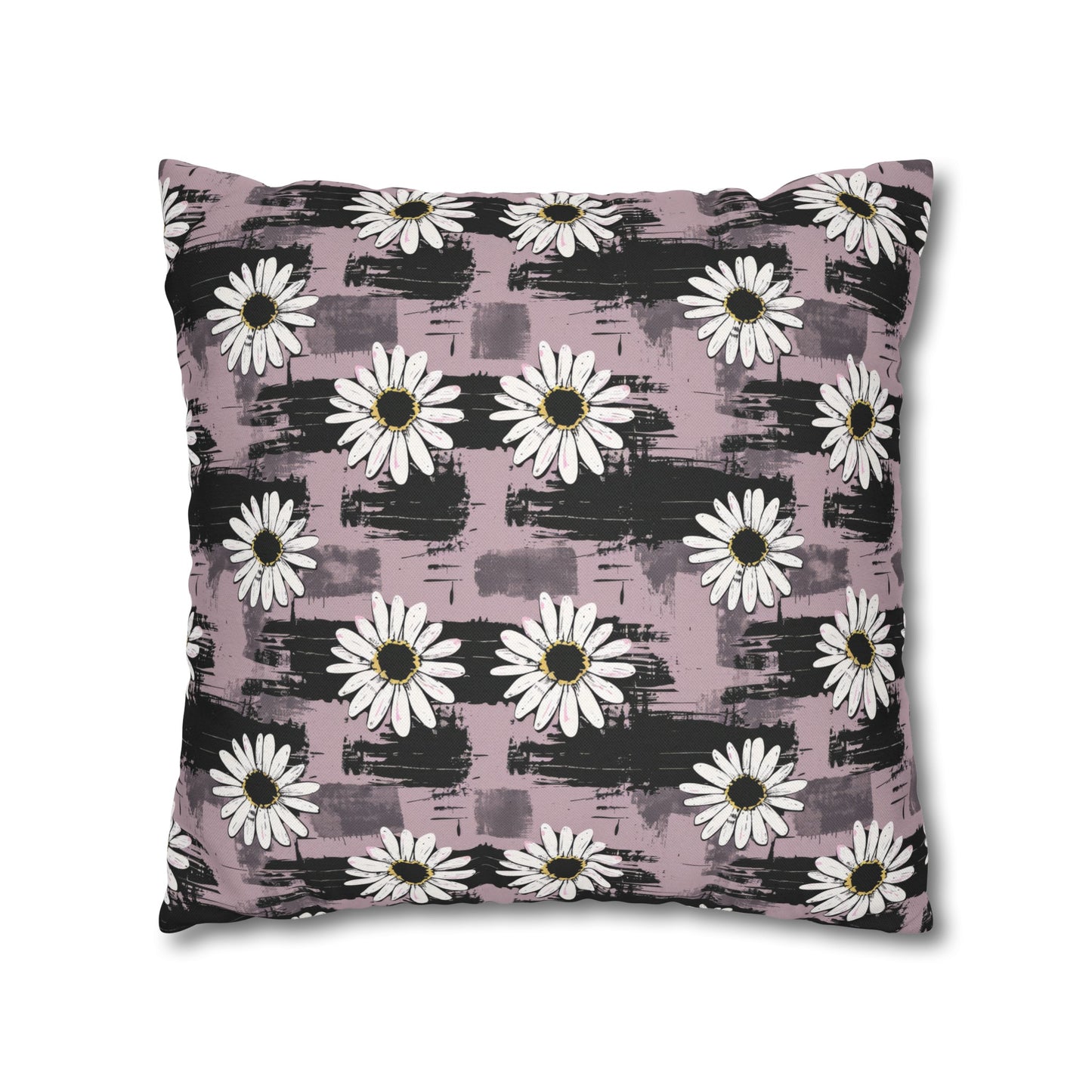 Edgy Daisy Dream with Pink and Black Grunge Spun Polyester Square Pillowcase 4 Sizes