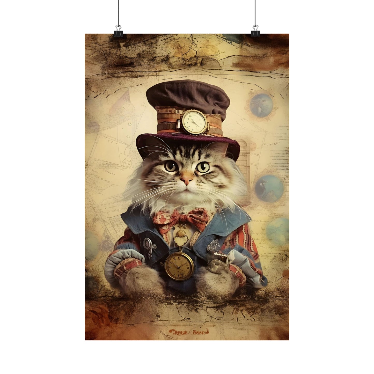 Steampunk Vintage Clothing Dressed Cat Print on Matte Poster - 11 Sizes