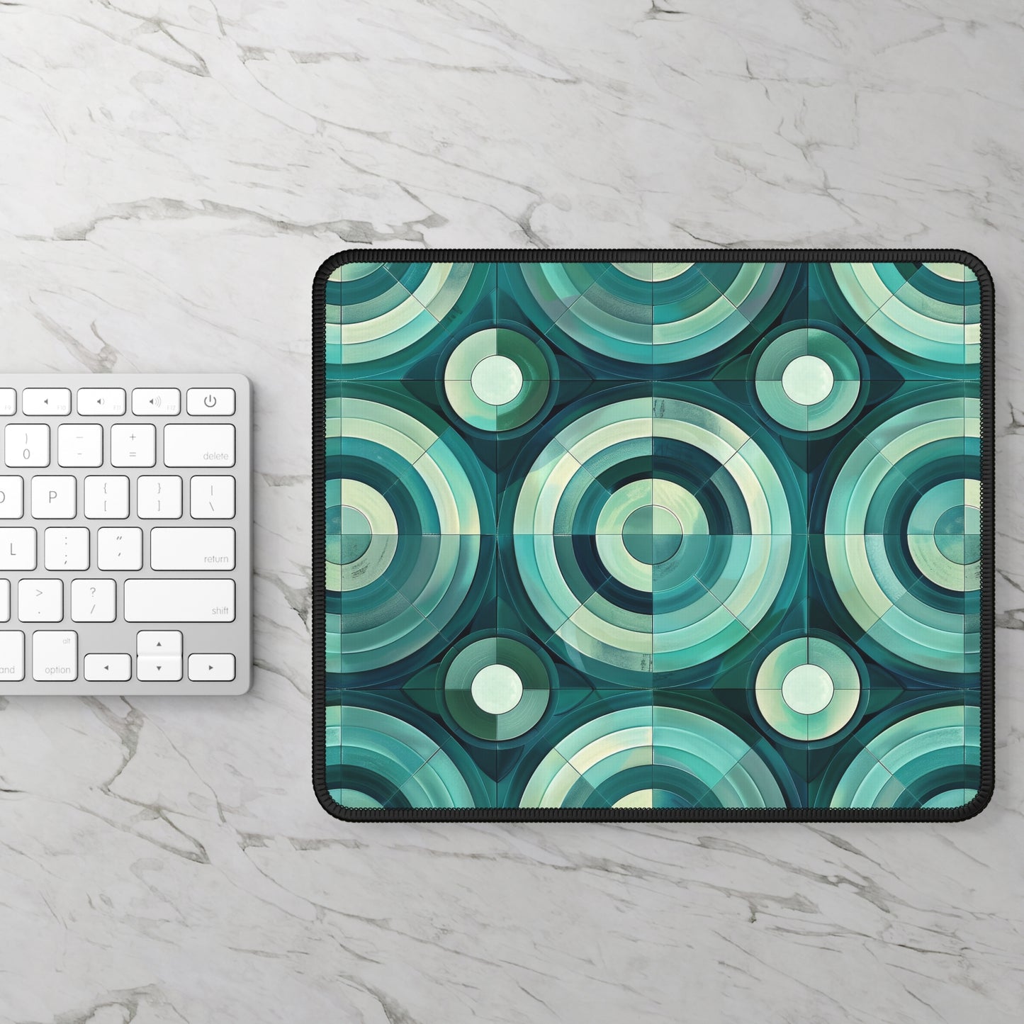 Oceanic Echoes of Layered Circles in Turquoise and Aqua Mouse Pad with Finished Edges