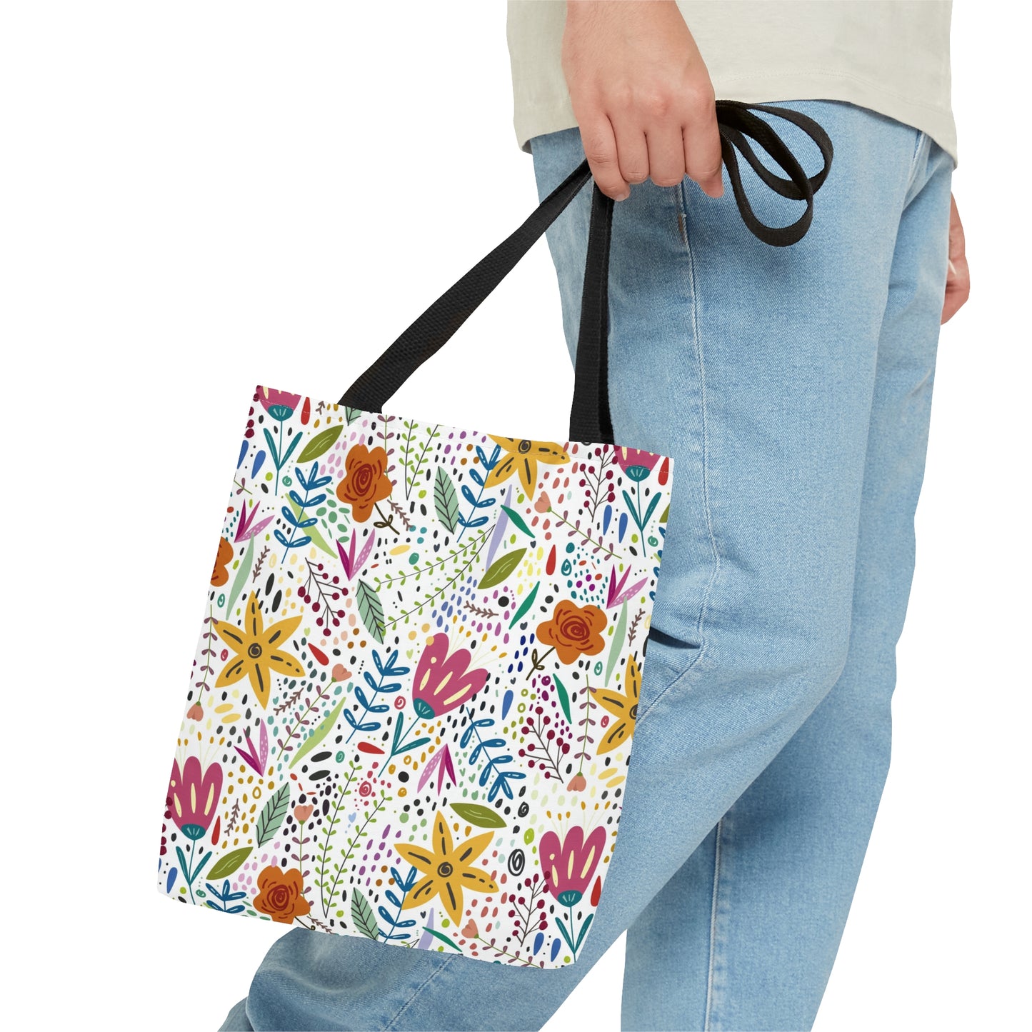 Springtime Splendor: Hand-Drawn Flowers Bursting with Vibrant Colors Design - Canvas Tote 3 Sizes