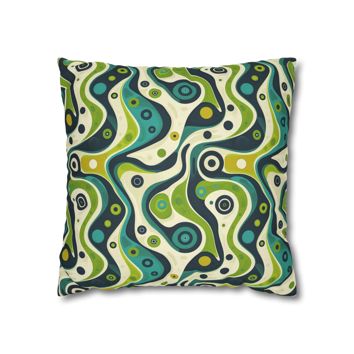 Groovy Retro Greens and Blues Abstract Waves Spun Polyester Square Pillowcase 4 Sizes