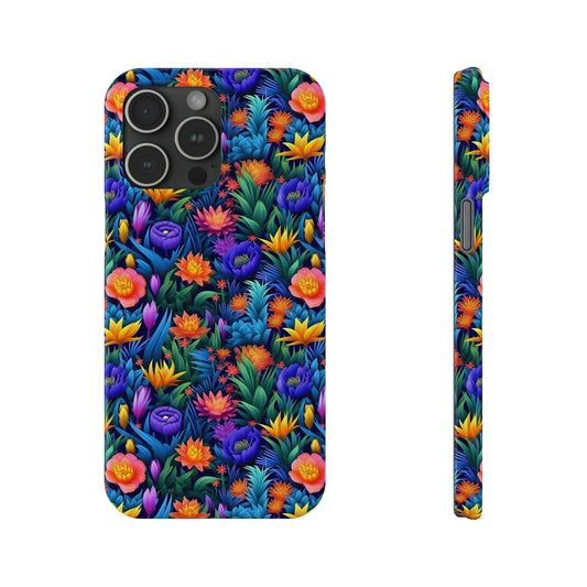 3D Tropical Bright Flowers Iphone 15-12 Slim Phone Case