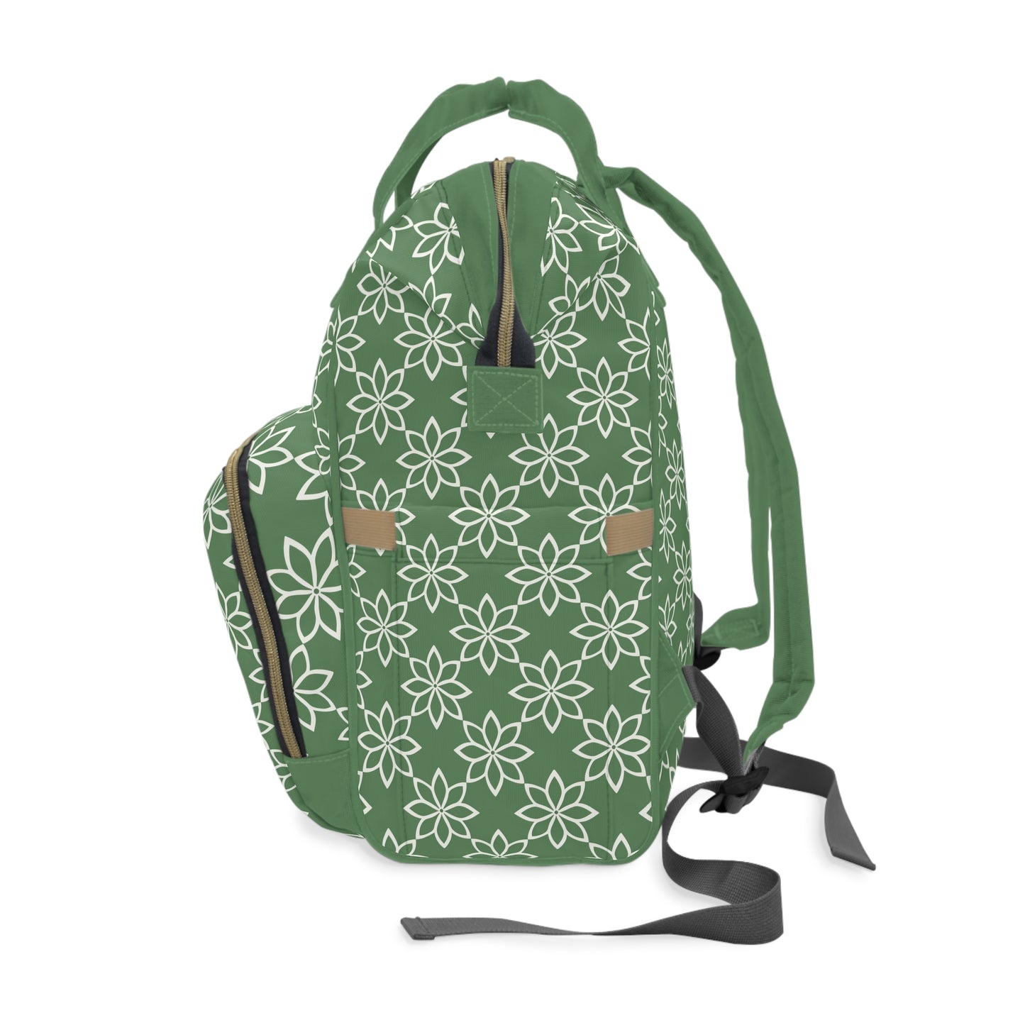 Modern Minimalist Green and White Geometric Floral Design Multifunctional Diaper Backpack