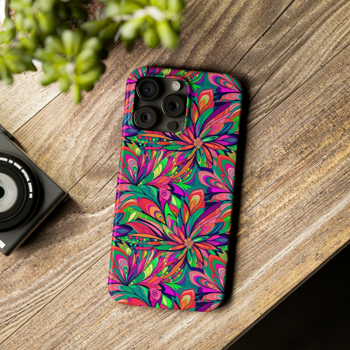 Tropical Large Neon Flowers Iphone 15-12 Slim Phone Case