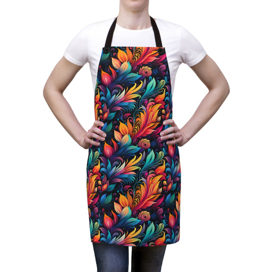 Mystical Neon Flowers and Leaves - Kitchen Chef Apron