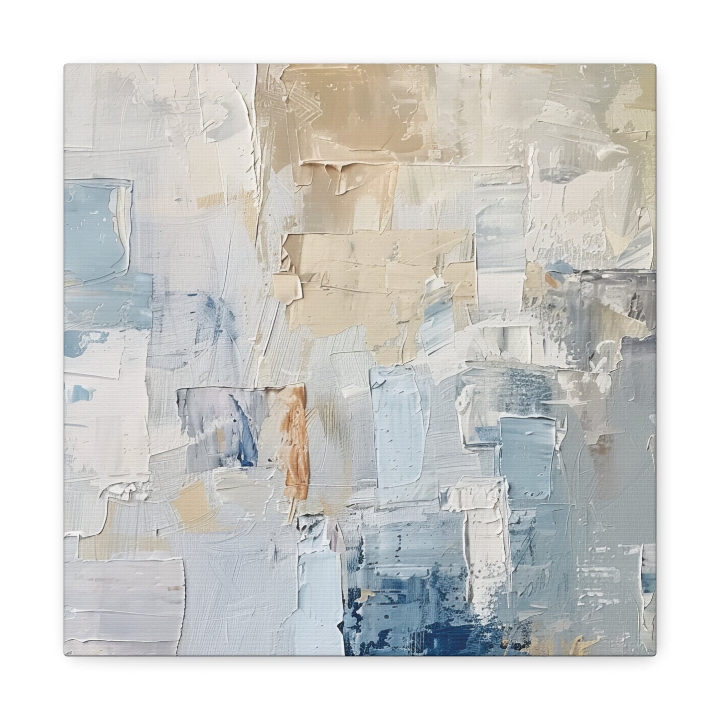 Bold Contrasts Abstract Tan, Grey and Blue Color Blocking with Heavy Strokes Print on Canvas Gallery - 13 Sizes