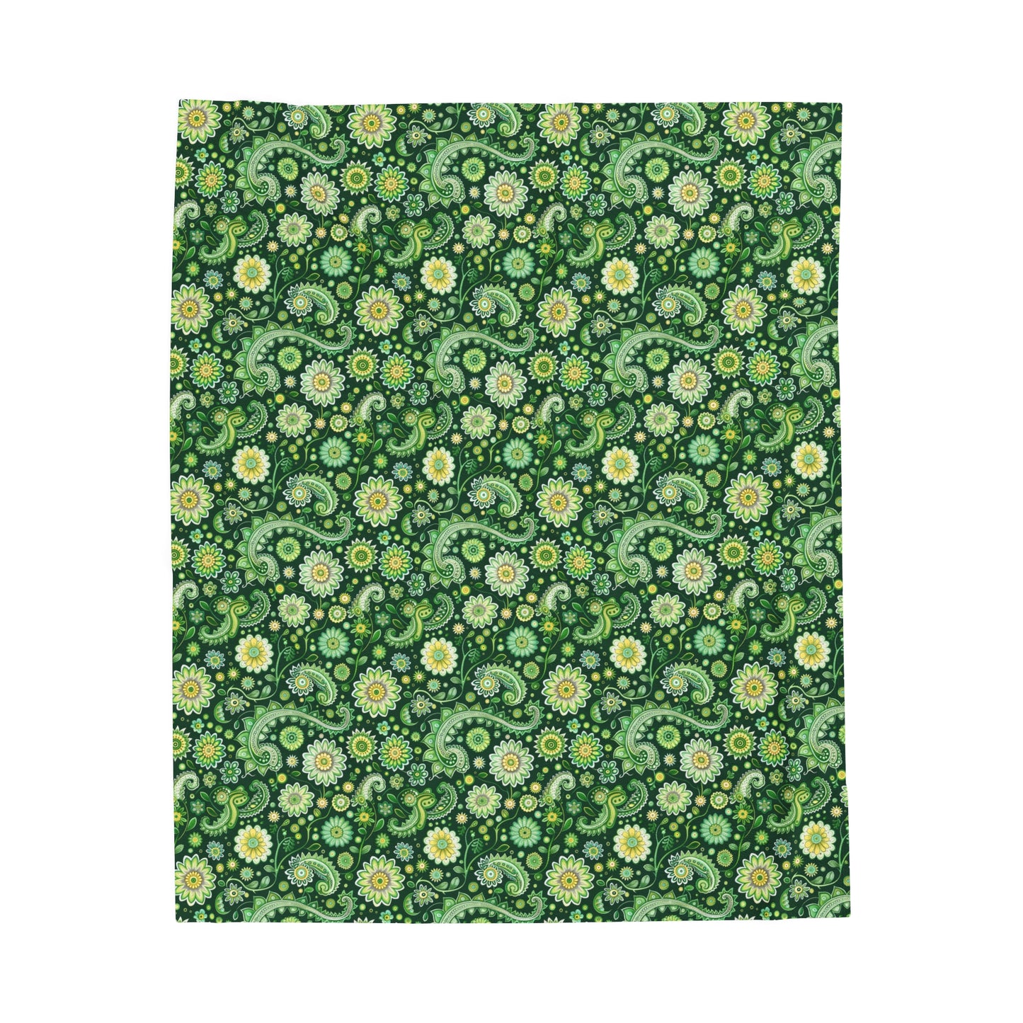 Emerald Oasis in Lush Paisley and Floral Mandala in Soothing Green Tones Velveteen Plush Blanket 3 Sizes