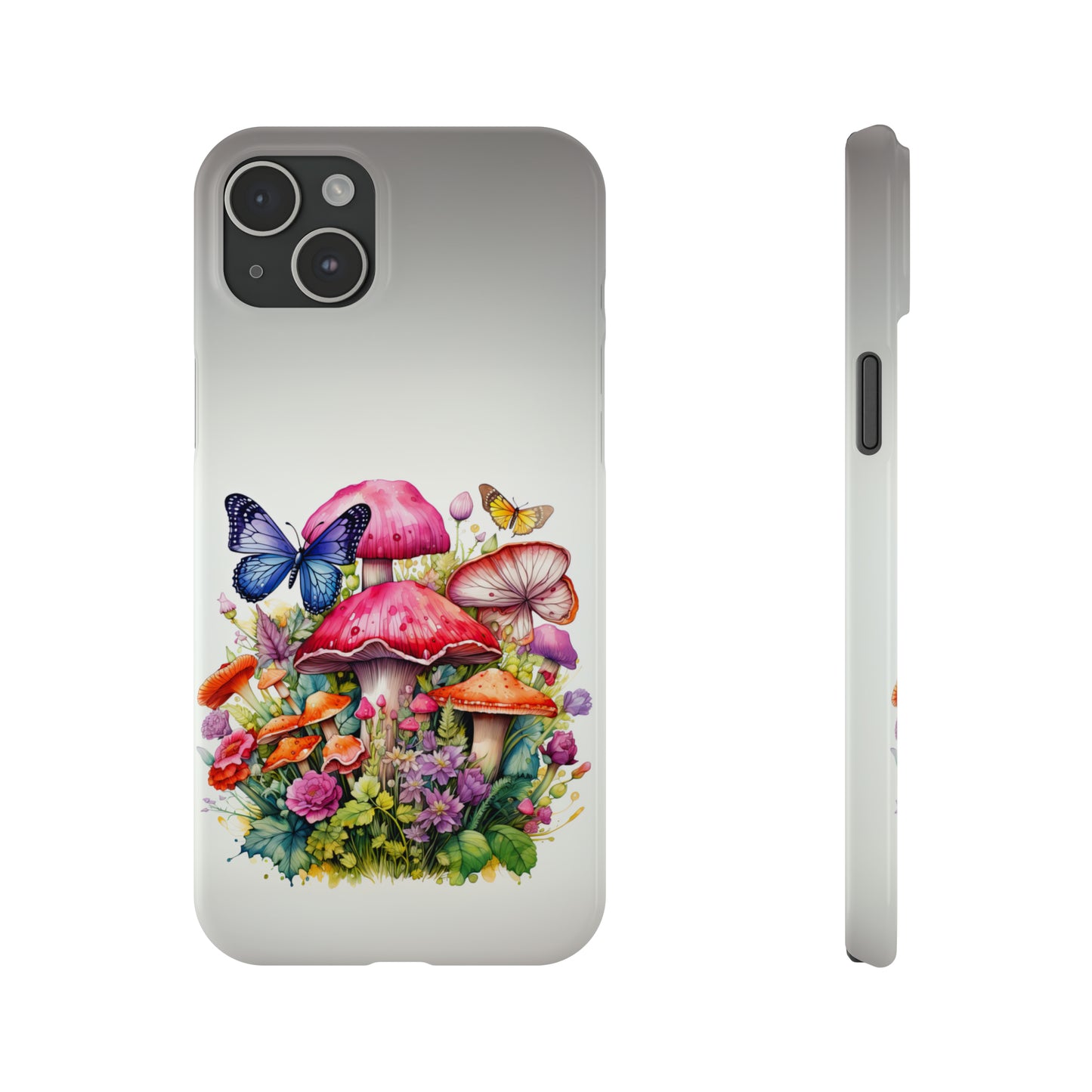 Magical Mushroom Oasis Where Flowers Bloom Amongst Butterflies Iphone 15-12 Slim Phone Case