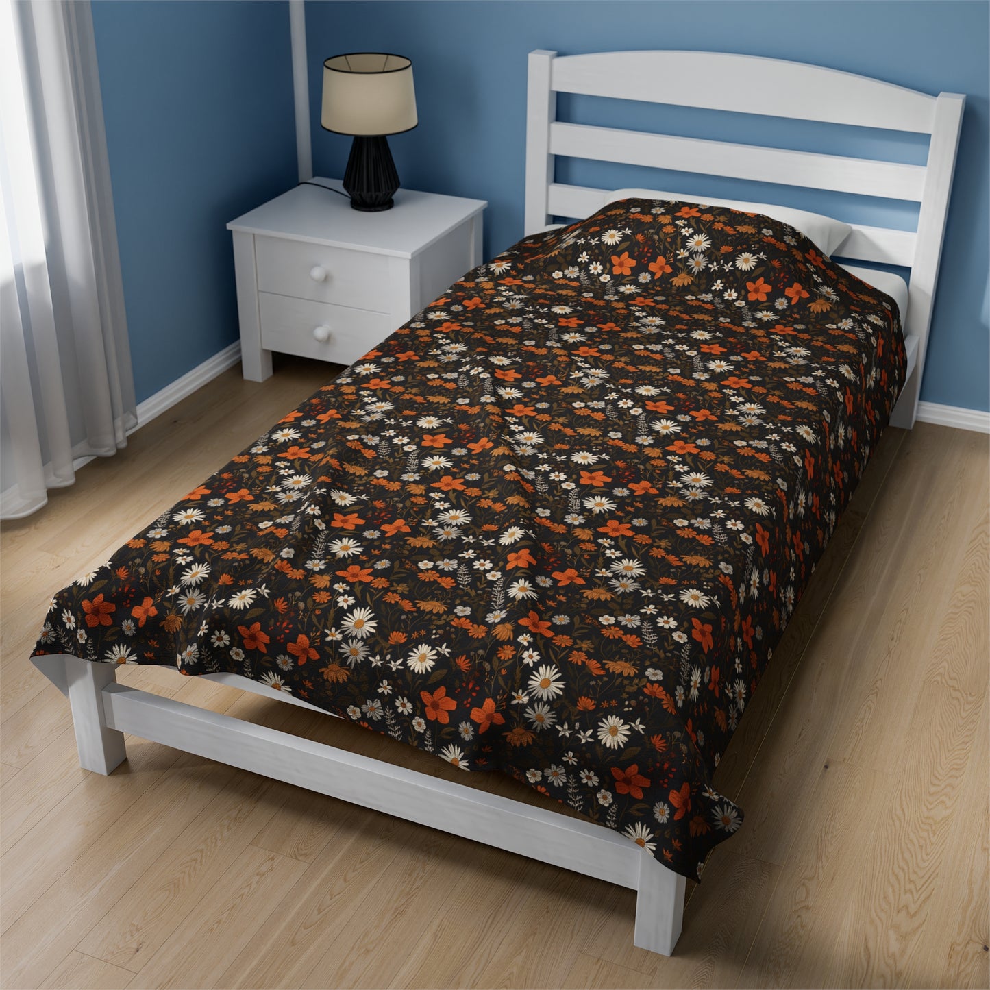 Elegant Floral Seamless Pattern in Warm Autumn Hues on Dark Background Velveteen Plush Blanket 3 Sizes