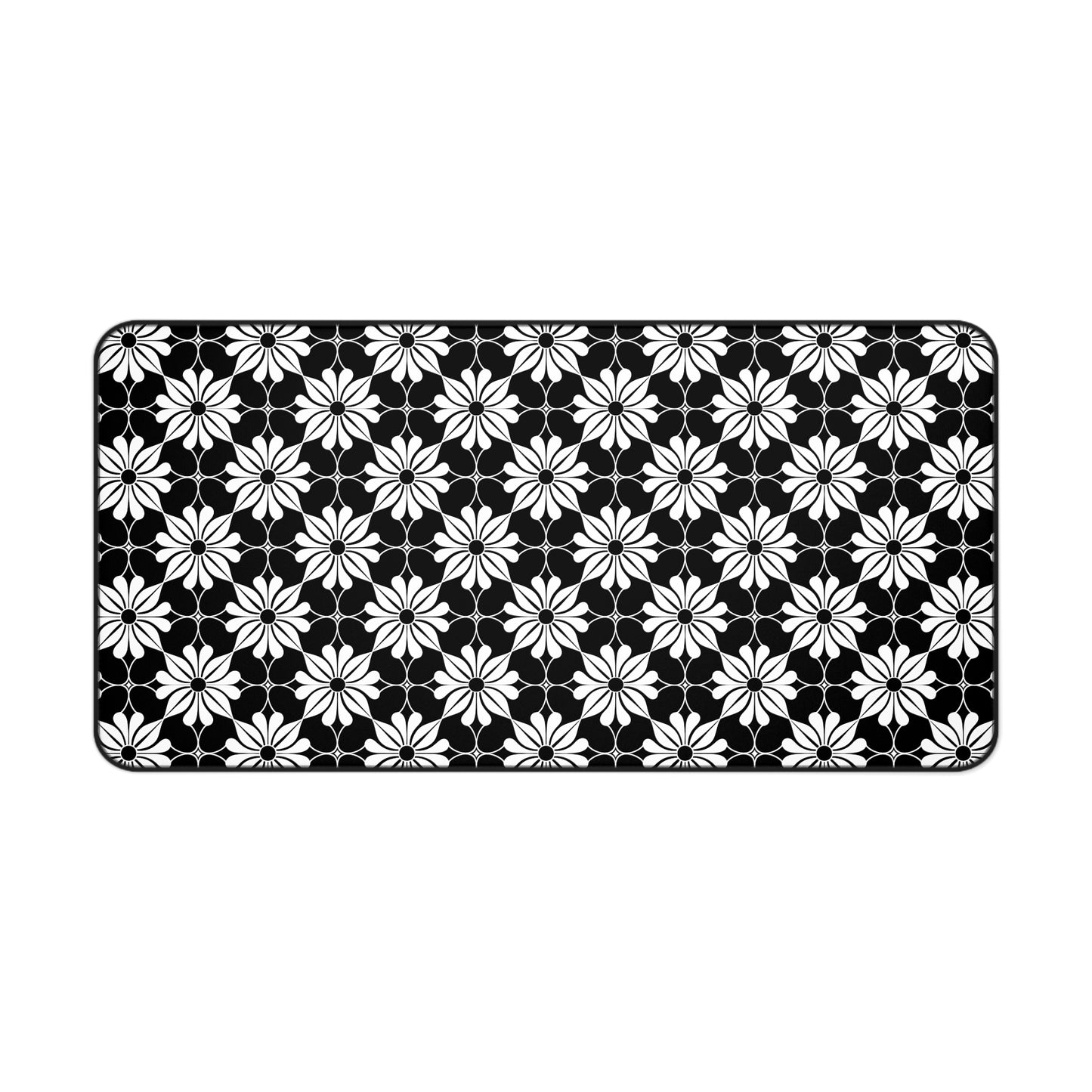 Retro Chic Monochrome Floral Geometric Flowers Extended Gaming Mouse Pad  Desk Mat  - 3 Sizes