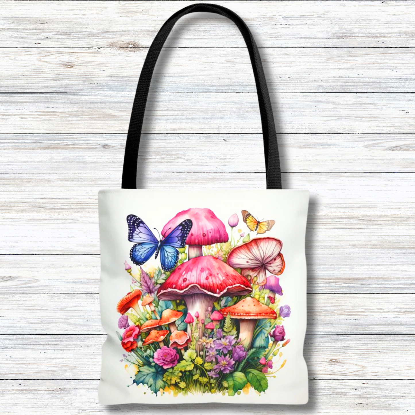 Magical Mushroom Oasis Where Flowers Bloom Amongst Butterflies  - Canvas Tote 3 Sizes