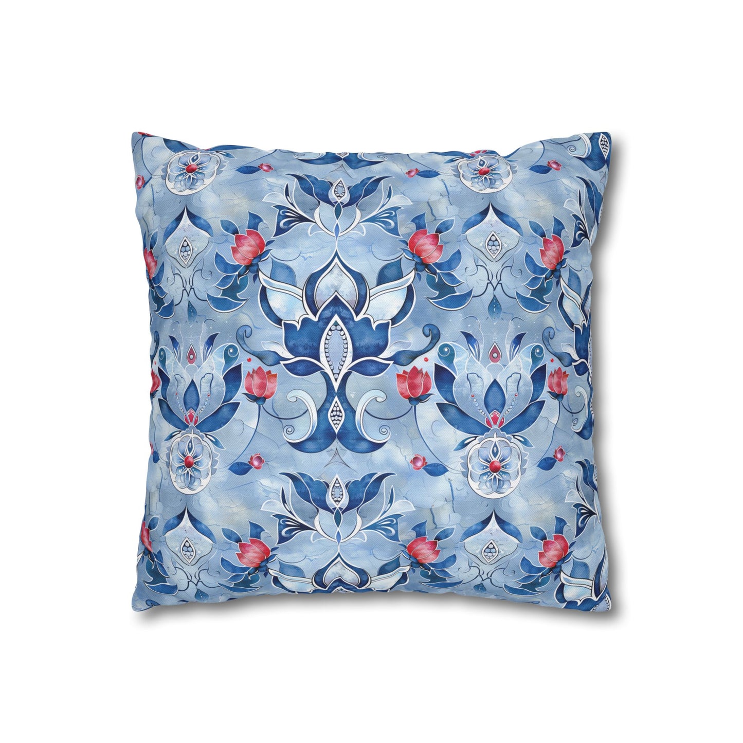 Enchanting Blue and Pink Lotus Mosaic Spun Polyester Square Pillowcase 4 Sizes